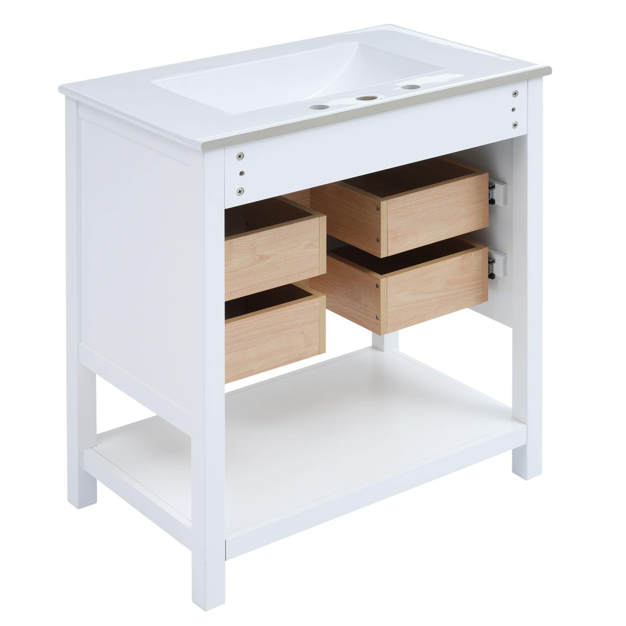 Modern Bathroom Vanity Cabinet Combo With Open storage, Two Drawers