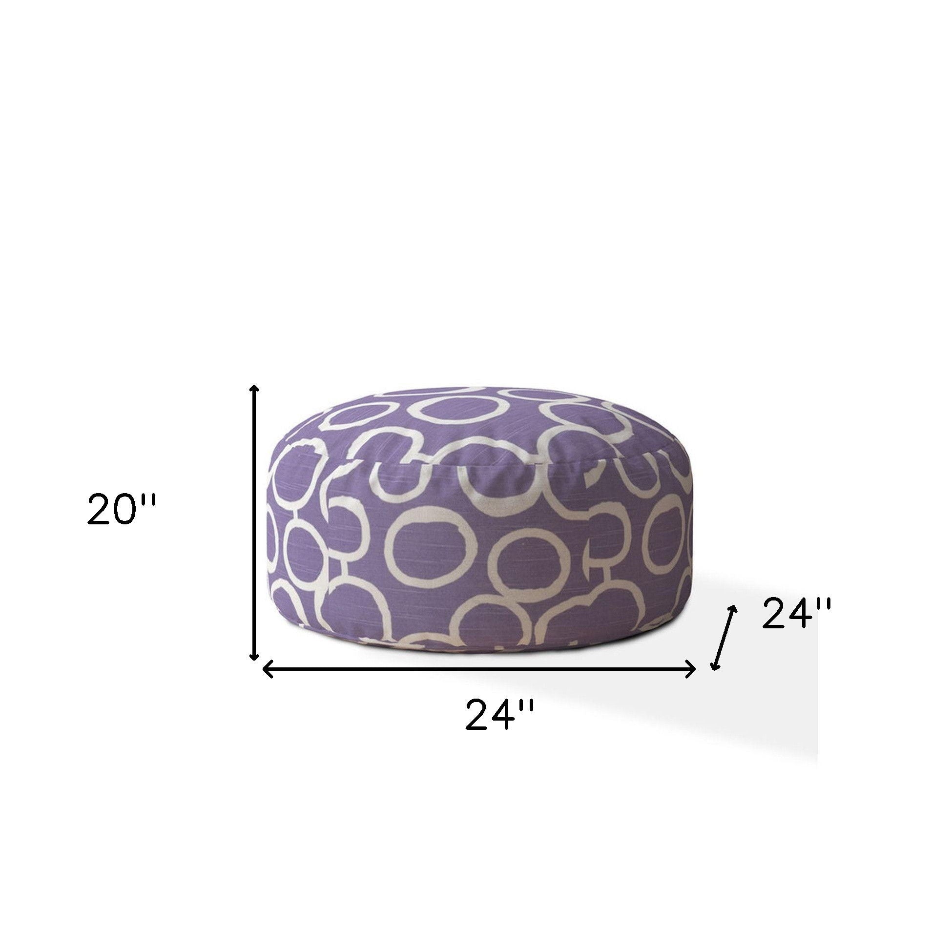 Cotton Round Abstract Pouf Ottoman - Purple / White