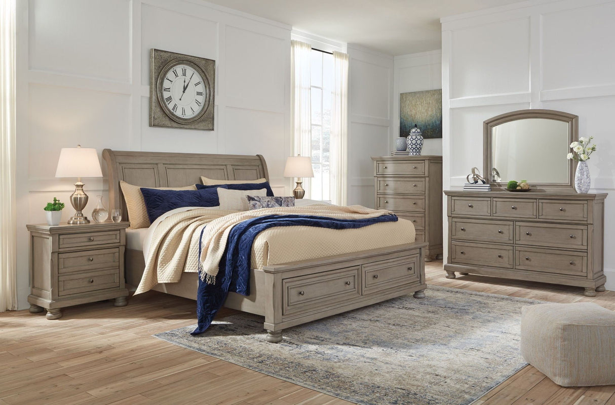 Lettner - Sleigh Bedroom Set 8 Pc. - Dresser, Mirror, Chest, Sleigh Bed, 2 Nightstands King 2 Drawers by Signature Design by Ashley® | Bel Furniture