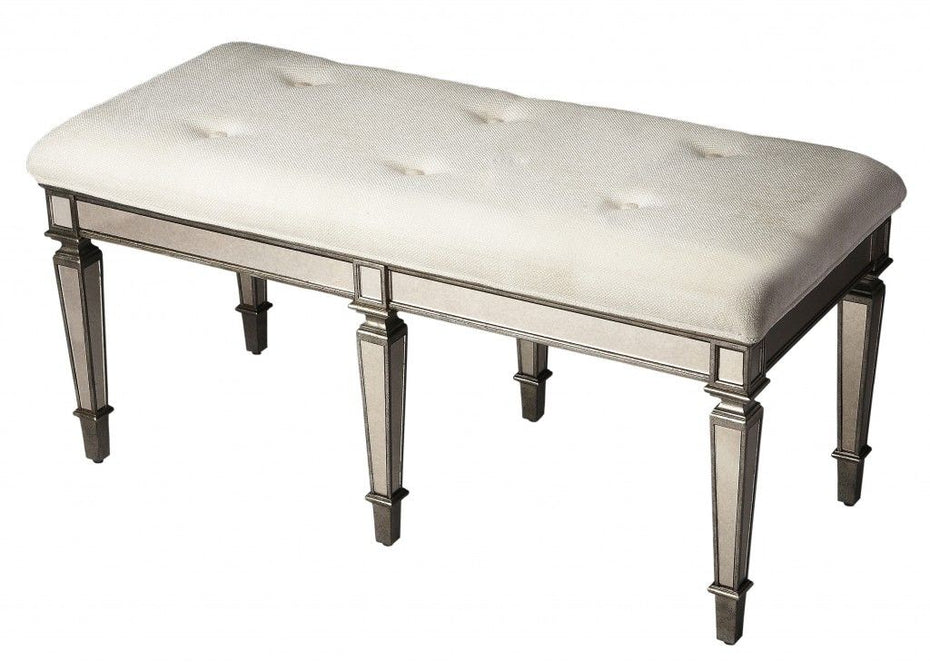 Upholstered Cotton Entryway Bench - Silver