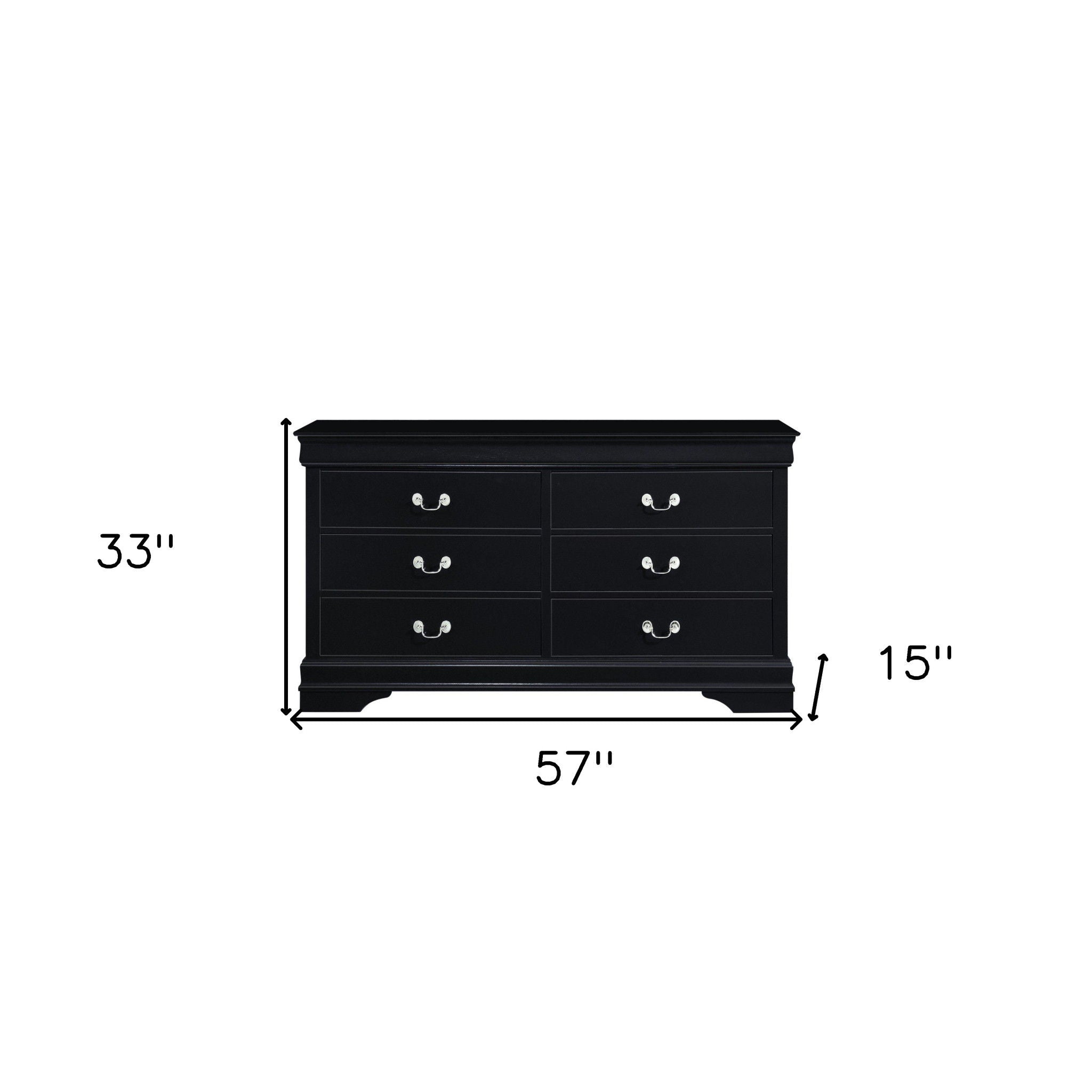 Wood Six Drawer Double Dresser - Black