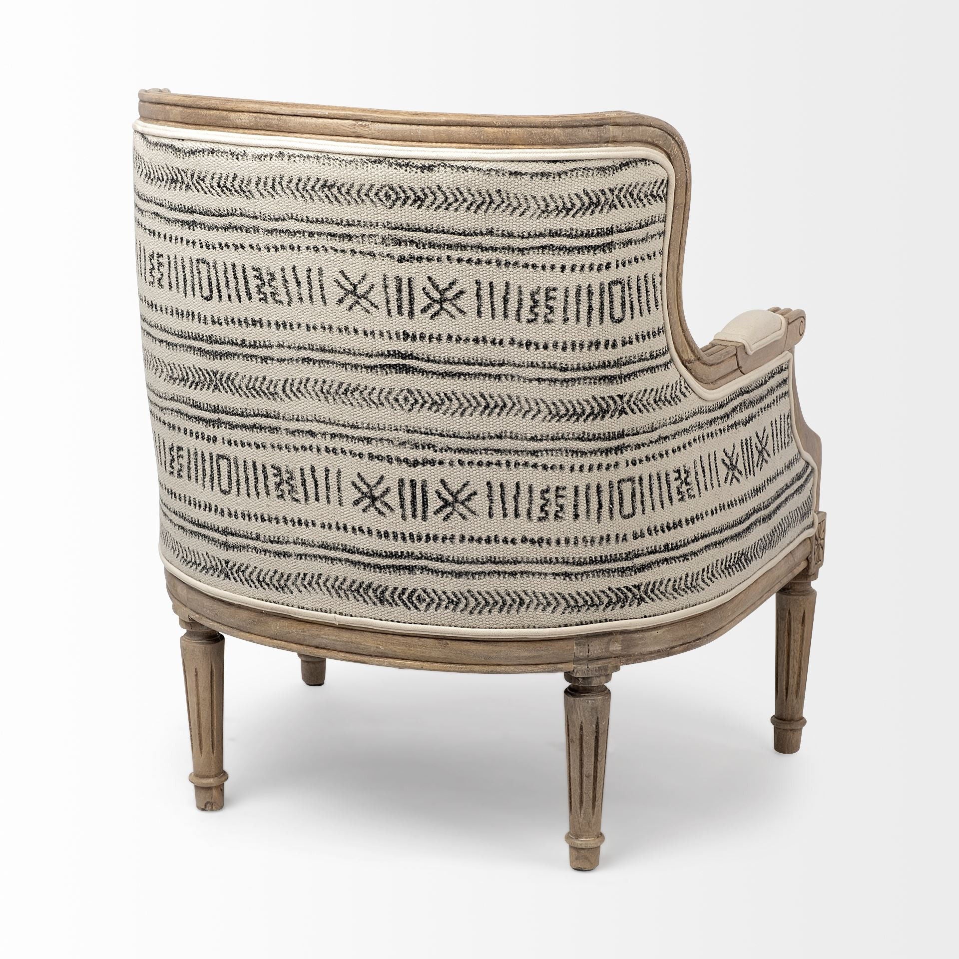 Elizabeth Fabric Seat Accent Chair With Wooden Base Detailed Back - Cream