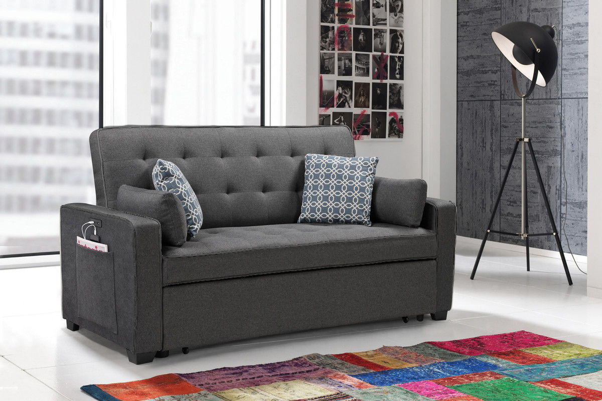 William - Modern Fabric Sleeper Sofa With 2 USB Charging Ports And 4 Accent Pillows - Gray by Lilola Home | Bel Furniture