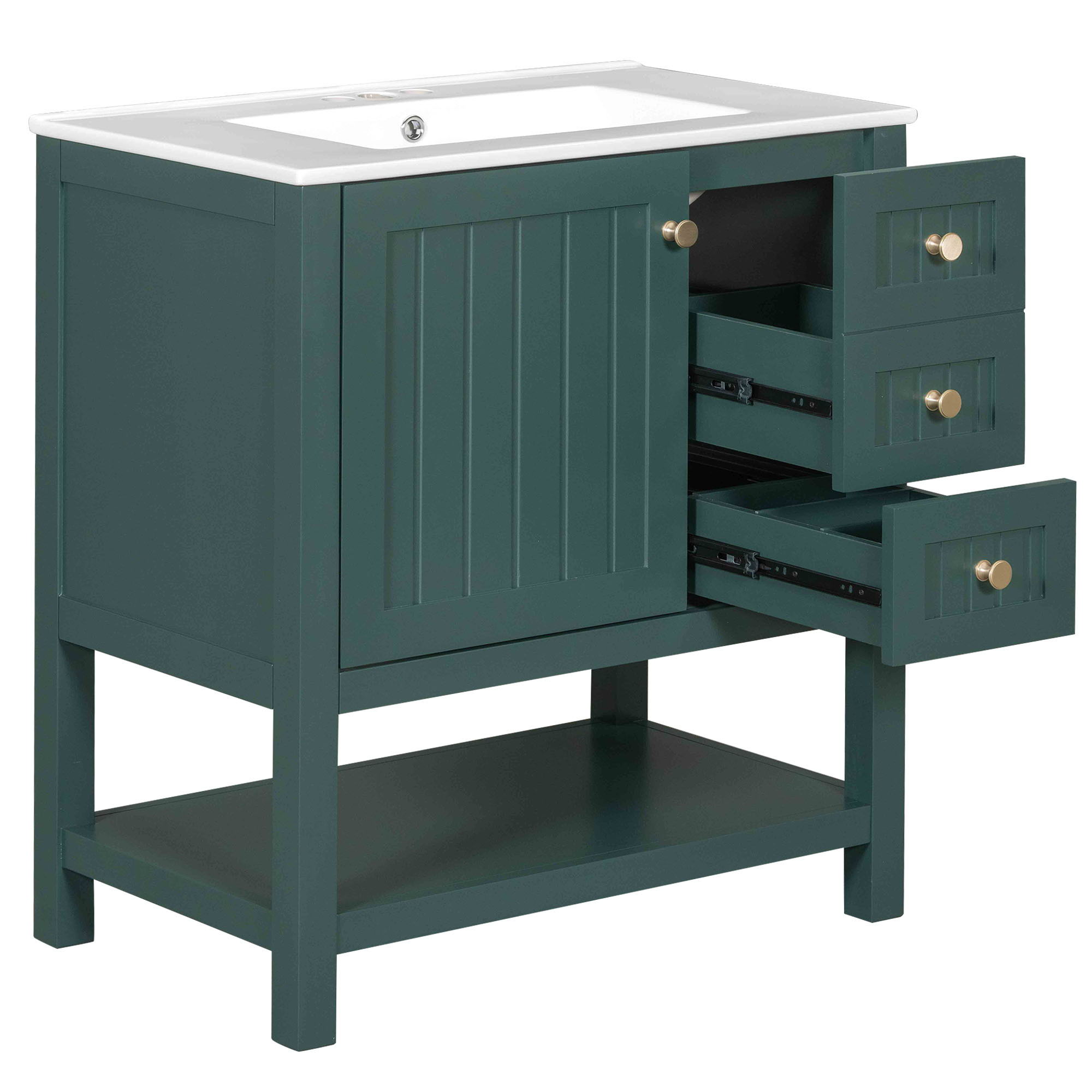 Transitional Style Bathroom Vanity Cabinet Combo With Ceramic Sink