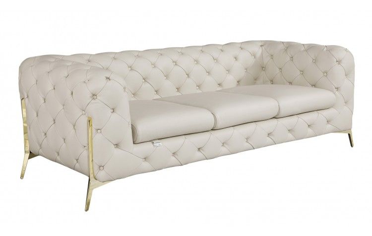 Italian Leather Sofa Silver Legs - Beige