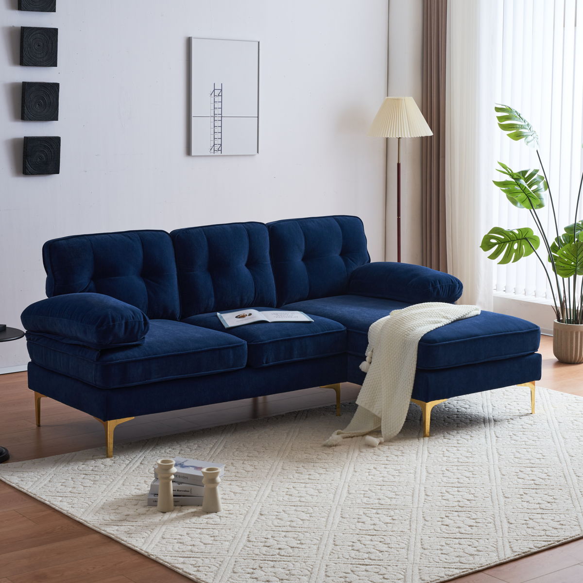 Modern Sectional Sofas Couches Velvet L Shaped Couches For Living Room, Bedroom