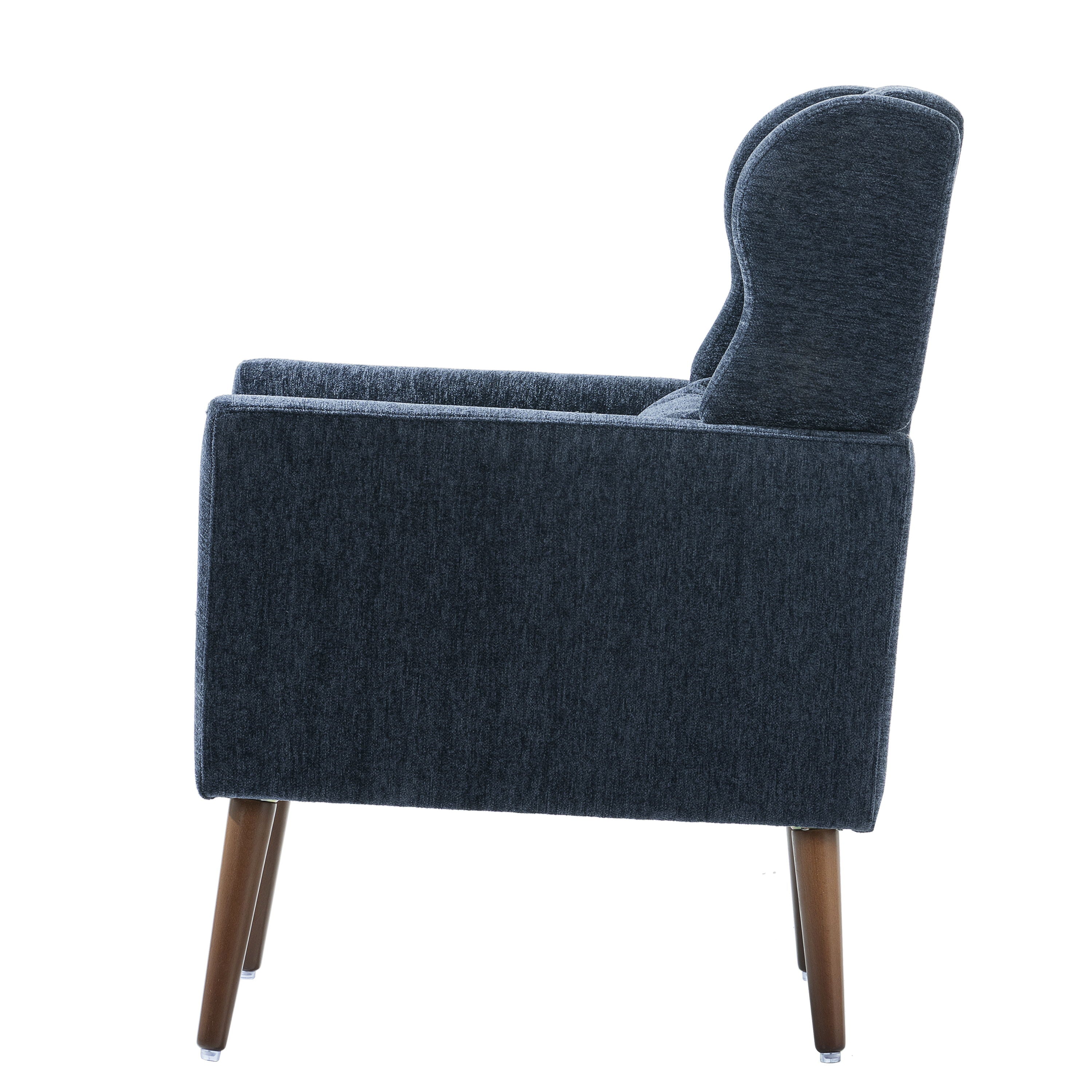 Modern Accent Chair, Chenille Arm Chairs For Living Room, Upholstered Mordern Armchair, Comfy Soft Padded Lounge Chair In Small Space, Bedroom, With Pillow, Solid Wood Leg