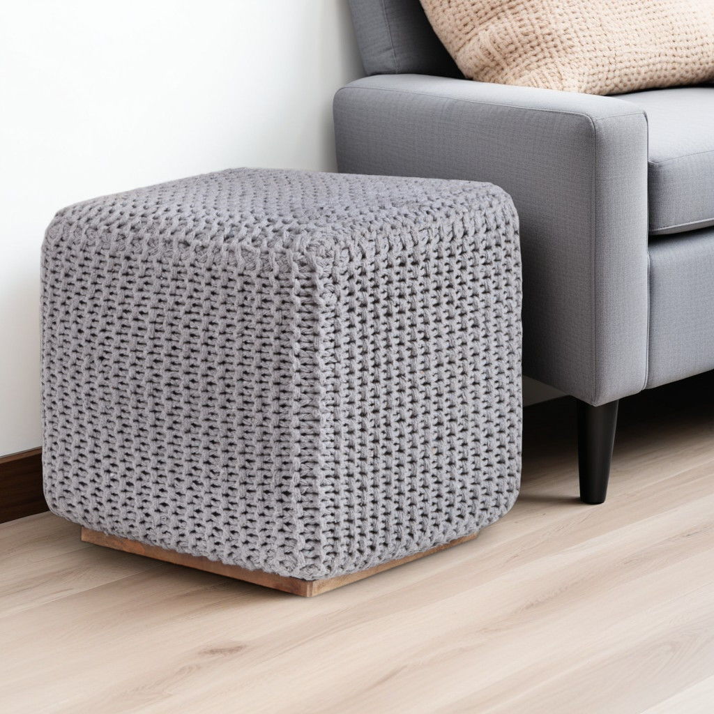 Cotton Blend, Pouf Ottoman - Light Gray