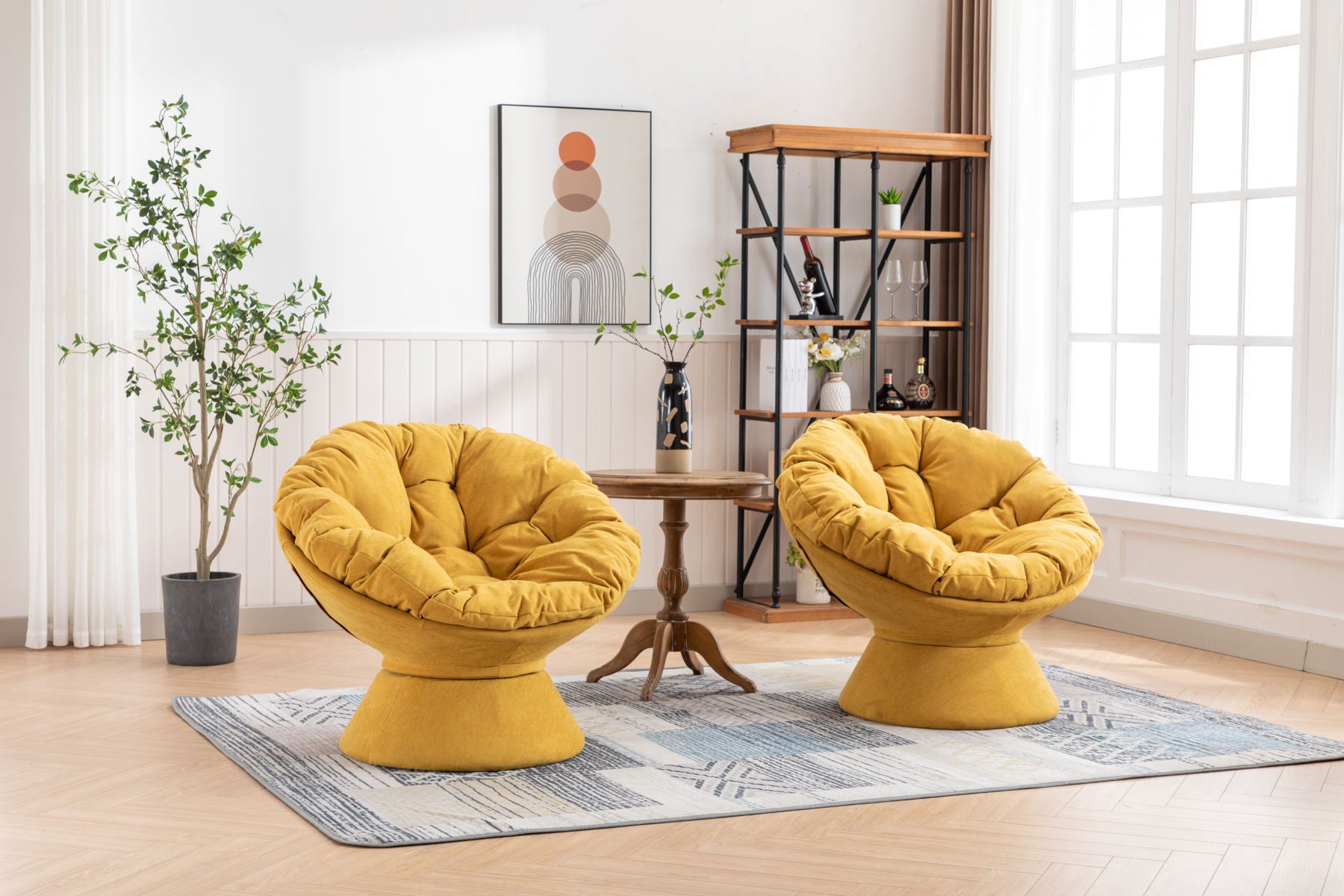 Oversized Swivel Accent Chair, 360 Swivel Barrel Chair, Papasan Chair For Living Room Bedroom