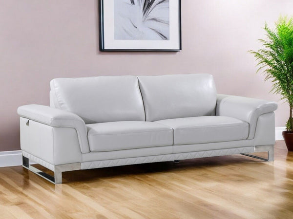 Italian Leather Sofa With Silver Legs - Light Gray