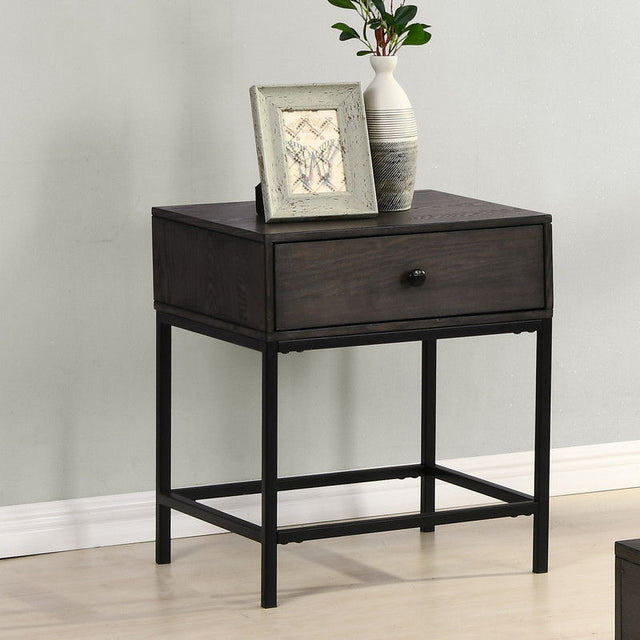 Ava - MDF End Table With Charging Ports And Metal Base - Espresso by Lilola Home | Bel Furniture