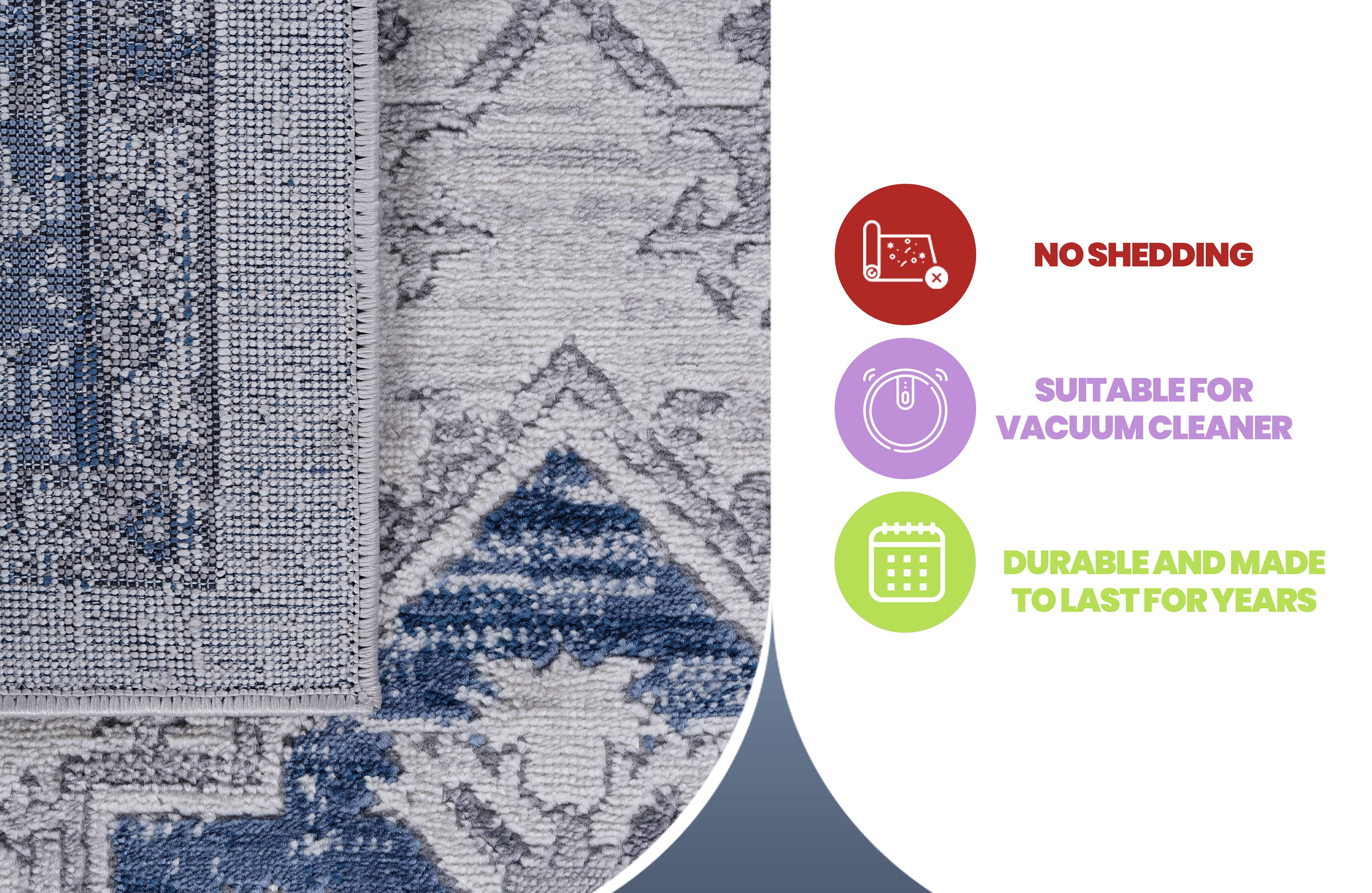 2' x 8' Oriental Non-Shedding Stylish And Stain Resistant Area Rug - Blue / Gray