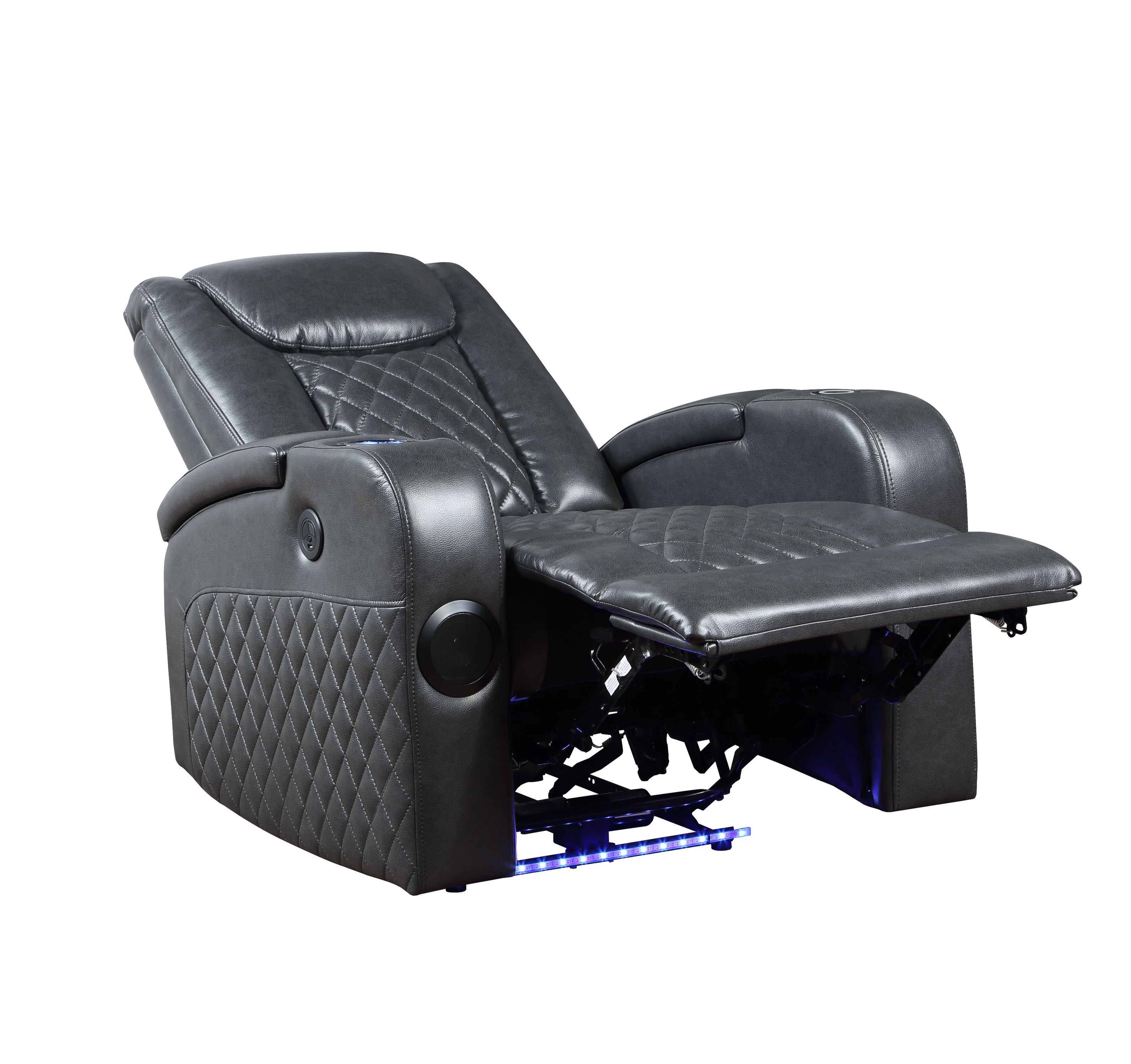 Alair - Leather Aire Power Motion Recliner With Bluetooth, Wireless Charger Cupholder - Dark Gray