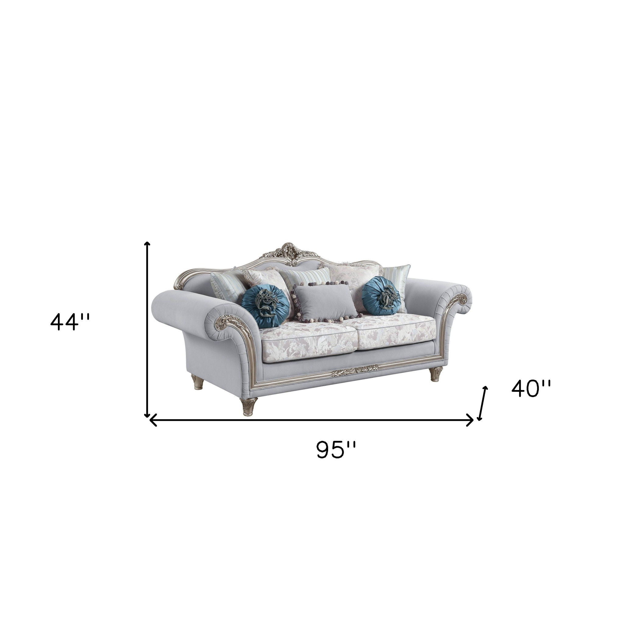 Linen Sofa And Toss Pillows With Platinum Legs - Light Gray