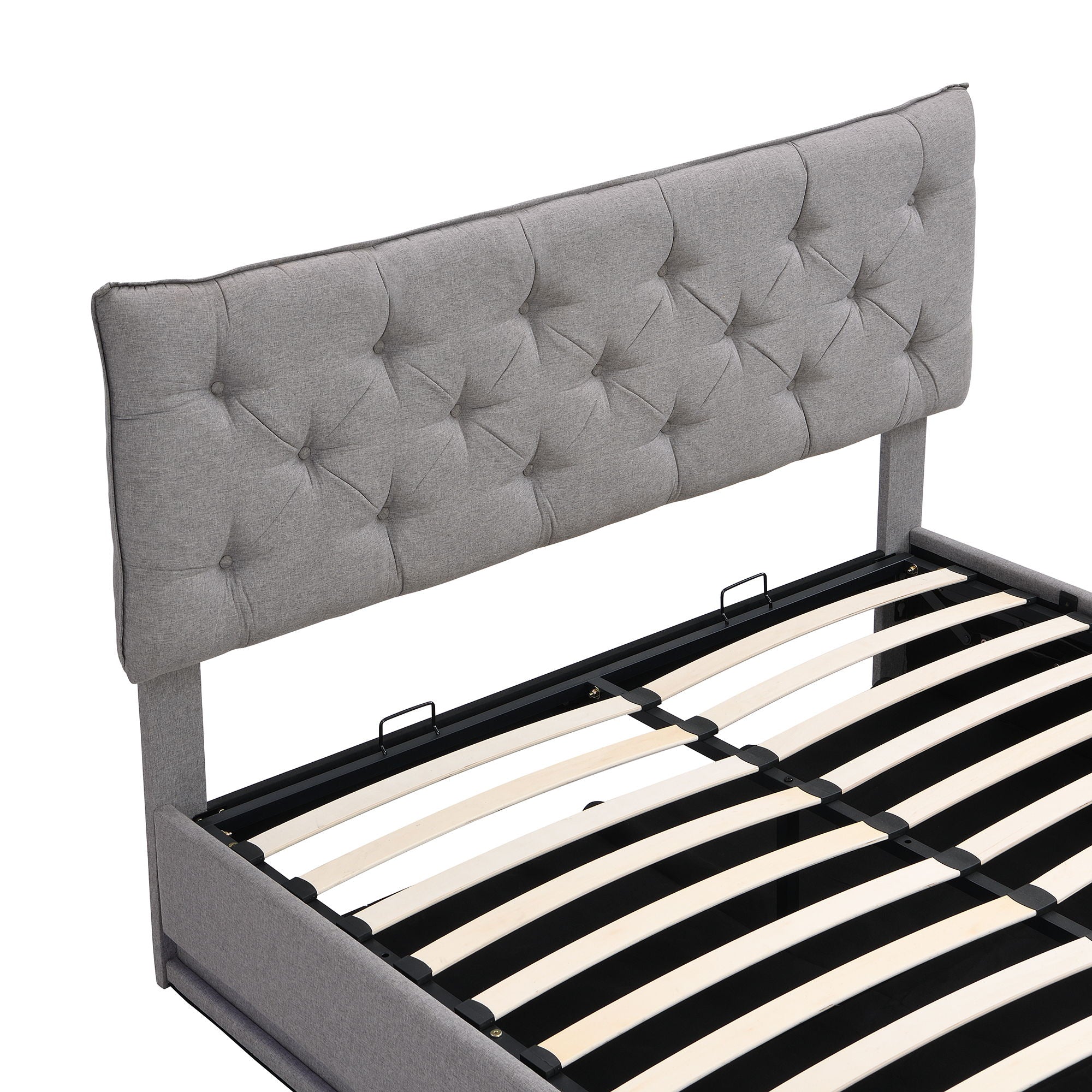 Upholstered Bed With Hydraulic Storage System And LED Light, Modern Platform Bed With Button-Tufted Design Headboard