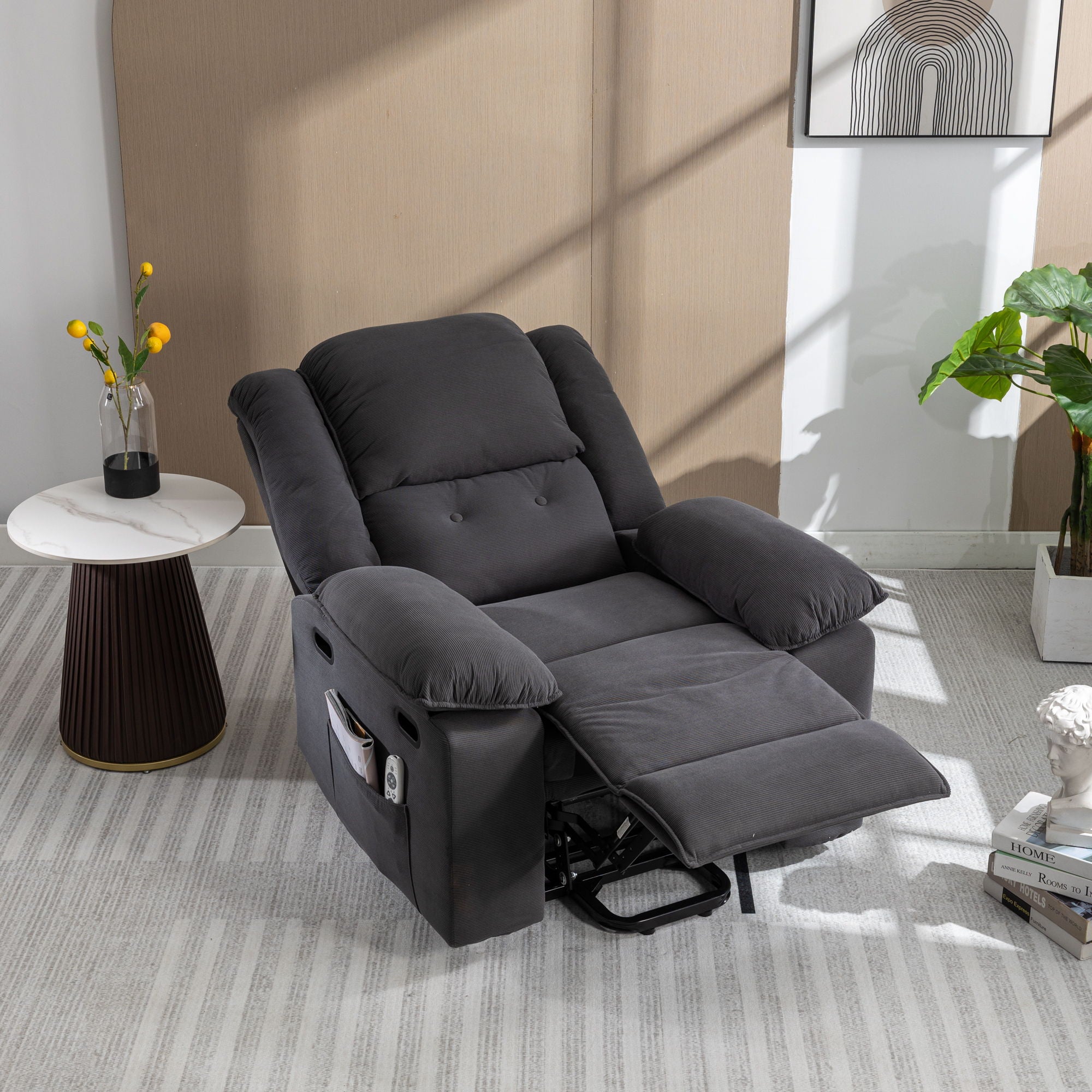 Massage Recliner, Power Lift Chair For Elderly With Adjustable Massage And Heating Function, Recliner Chair With Infinite Position And Side Pocket For Living Room