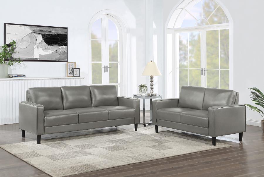 Ruth - Upholstered Track Arm Sofa Set Dark Gray 2 Pc. Sofa, Loveseat by Coaster Fine Furniture | Bel Furniture