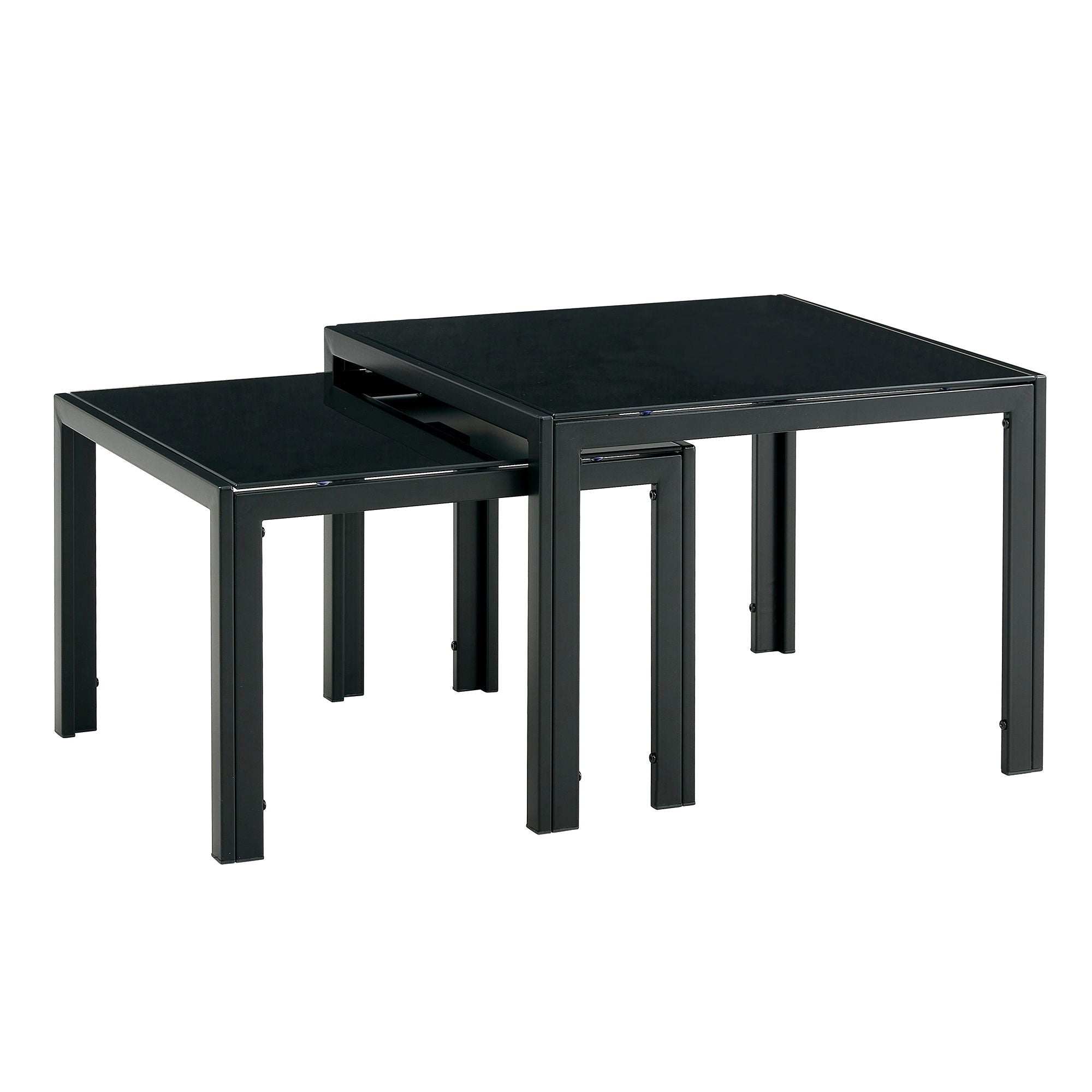 Nesting Coffee Table (Set of 2), Square Modern Stacking Table With Tempered Glass Finish For Living Room