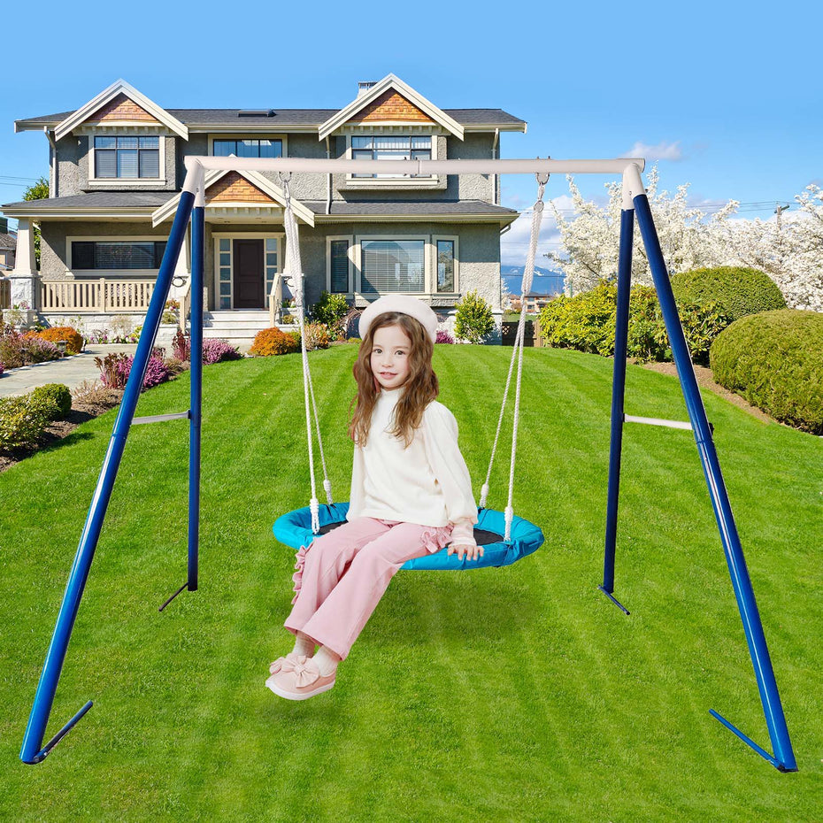 Metal Swing Stand With Saucer Outdoor Playground Metal Swing Set For Kids Outdoor Play Equipment - Antique Blue