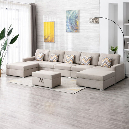 Nolan - Fabric 6 Piece Sectional Sofa With Pillows And Interchangeable Legs by Lilola Home | Bel Furniture