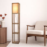 Pinnacle - Shelf Floor Lamp For Bedroom / Living Room, Long Shade - Natural Wood / White by Ashcroft Furniture | Bel Furniture