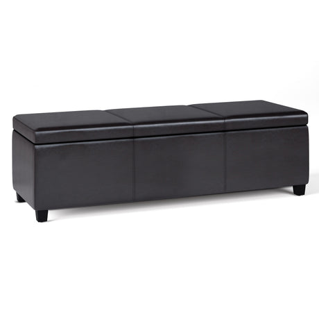 Avalon - Multifunctional Storage Ottoman Bench Dark Brown 53.9"W x 18.1"D x 16.5"H Faux Leather by Simpli-Home | Bel Furniture