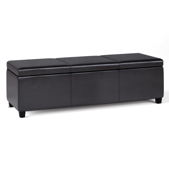 Avalon - Multifunctional Storage Ottoman Bench Dark Brown 53.9"W x 18.1"D x 16.5"H Faux Leather by Simpli-Home | Bel Furniture
