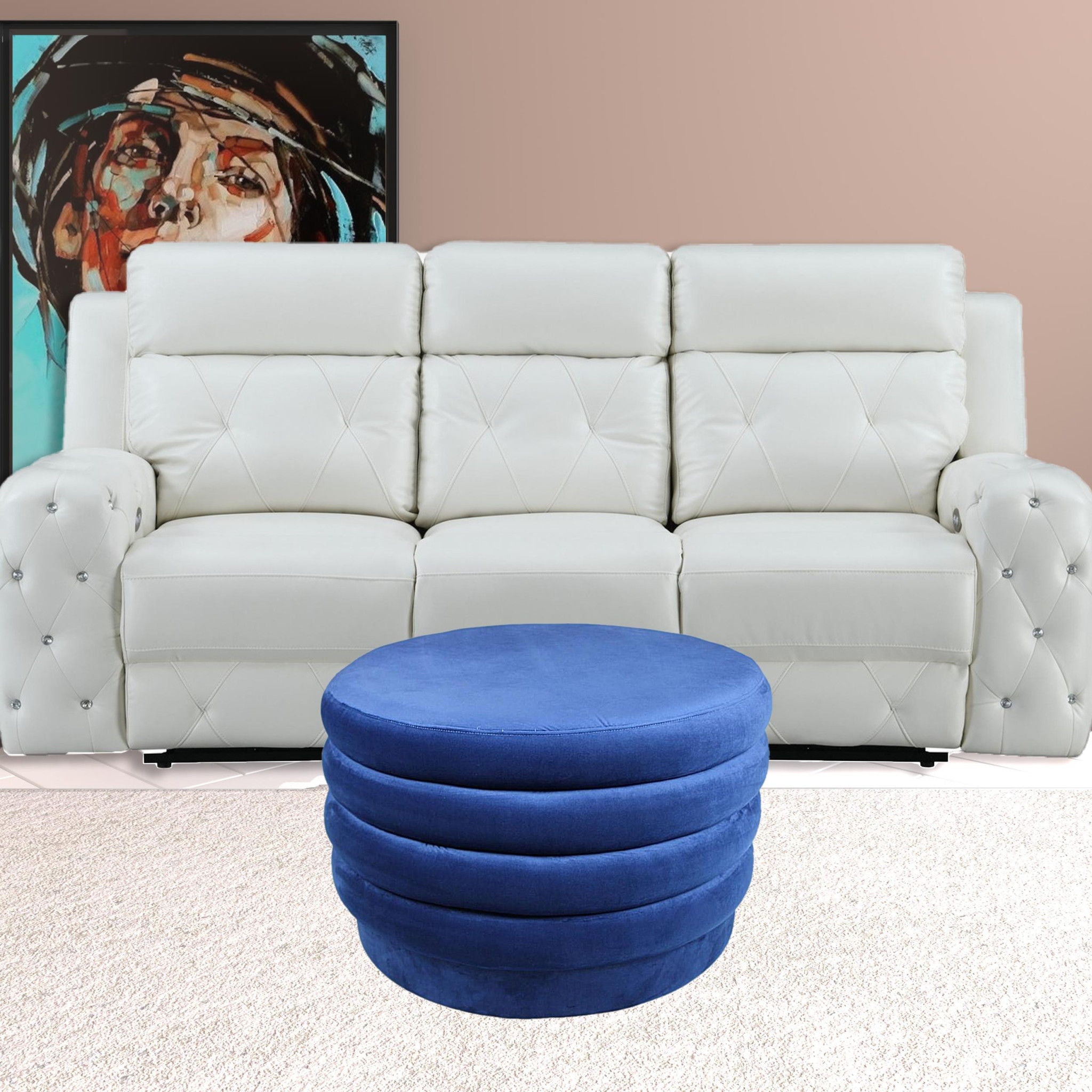 Velvet Tufted Cocktail Ottoman Round - Blue