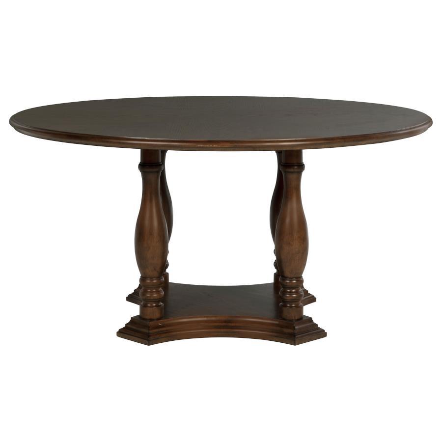 Landon - Round Wood Pedestal Dining Table - Rich Brown by Coaster Fine Furniture | Bel Furniture