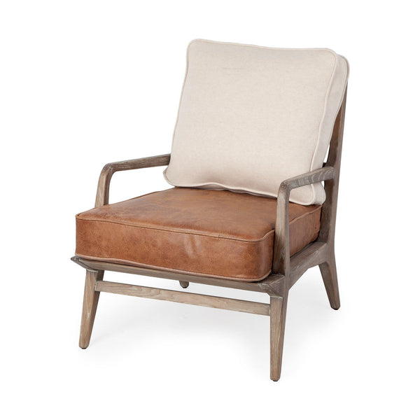 And Brown Leather Arm Chair - Beige / Brown