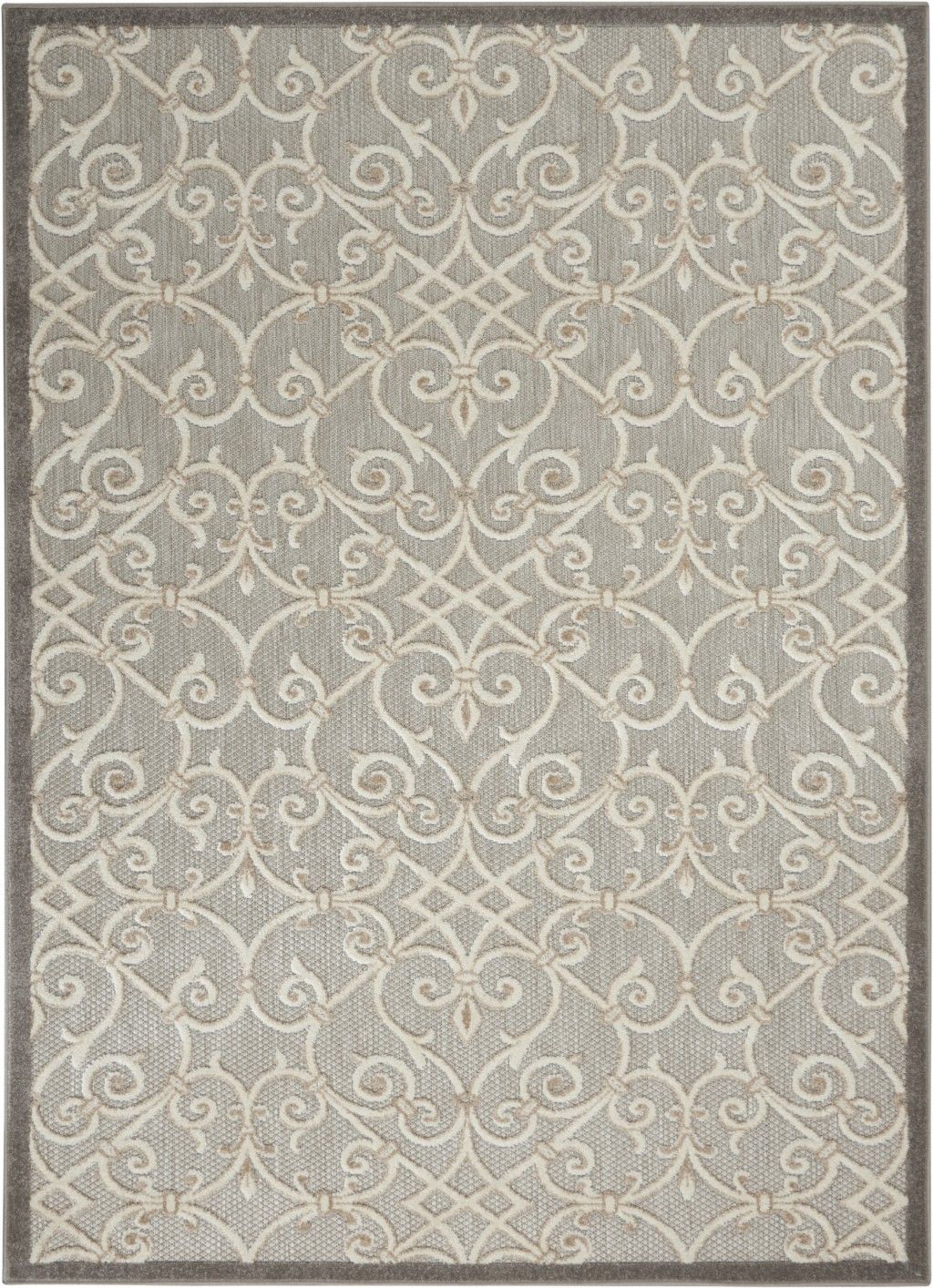 5' X 8' Floral Indoor / Outdoor Area Rug - Gray / Ivory