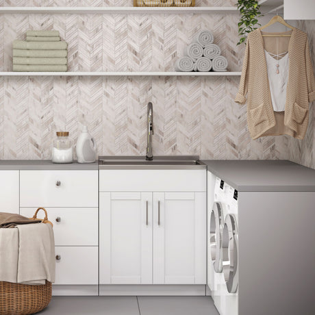 Shaker - Modern Wide, Laundry Cabinet With Faucet And Stainless Steel Sink - view 17