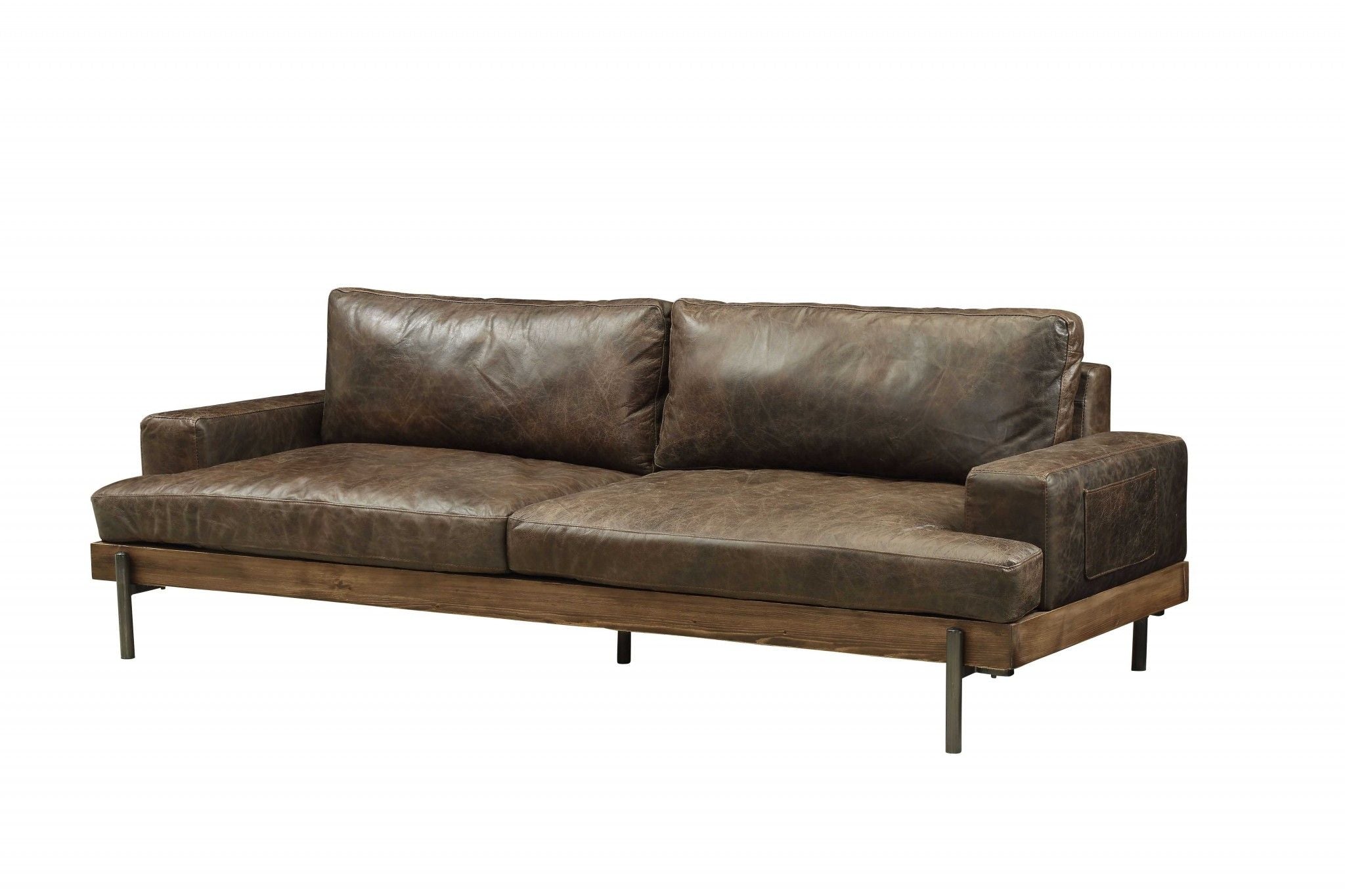 Top Grain Leather Sofa With Black Legs - Chocolate