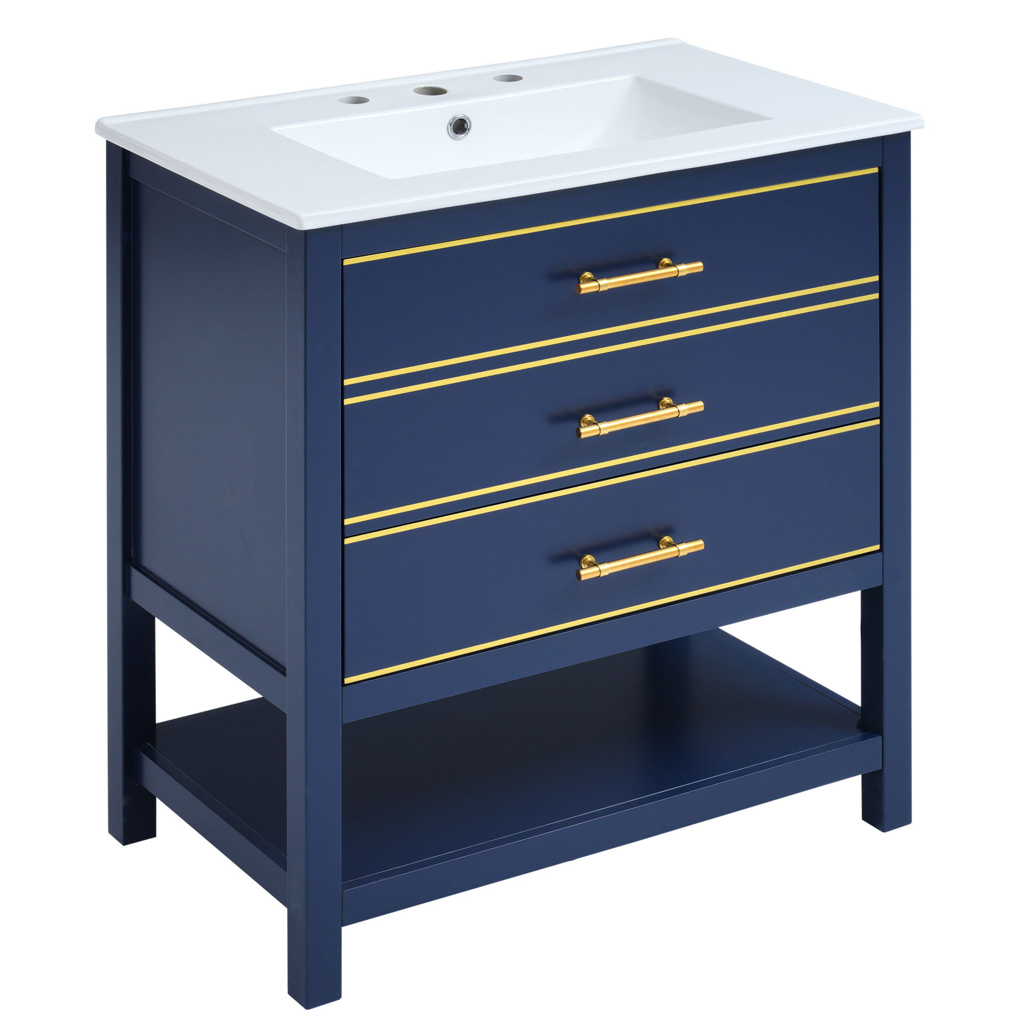 Modern Bathroom Vanity Cabinet Combo With Open storage, Two Drawers