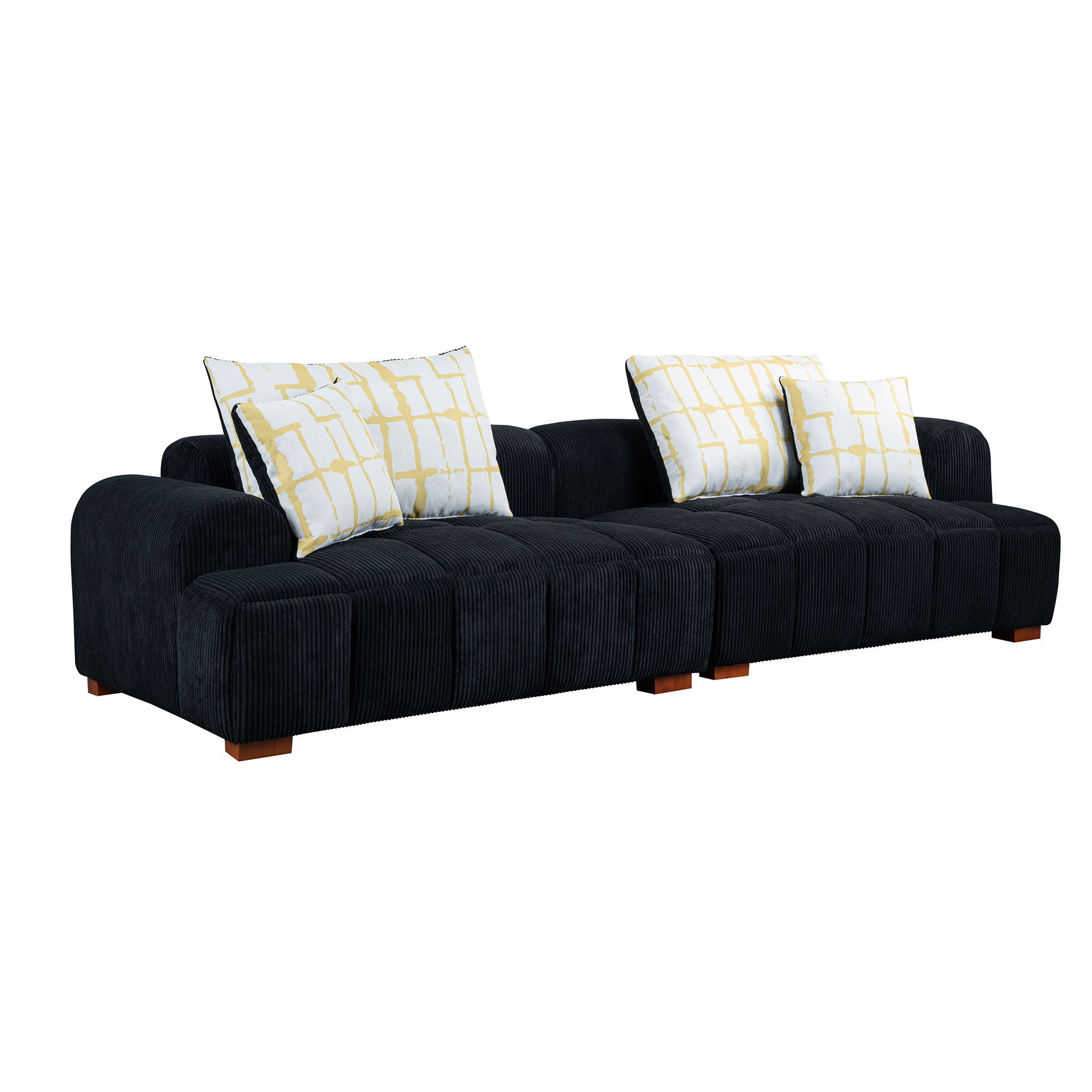 Modern Couch Corduroy Comfy Sofa With Rubber Wood Legs, 4 Pillows For Living Room