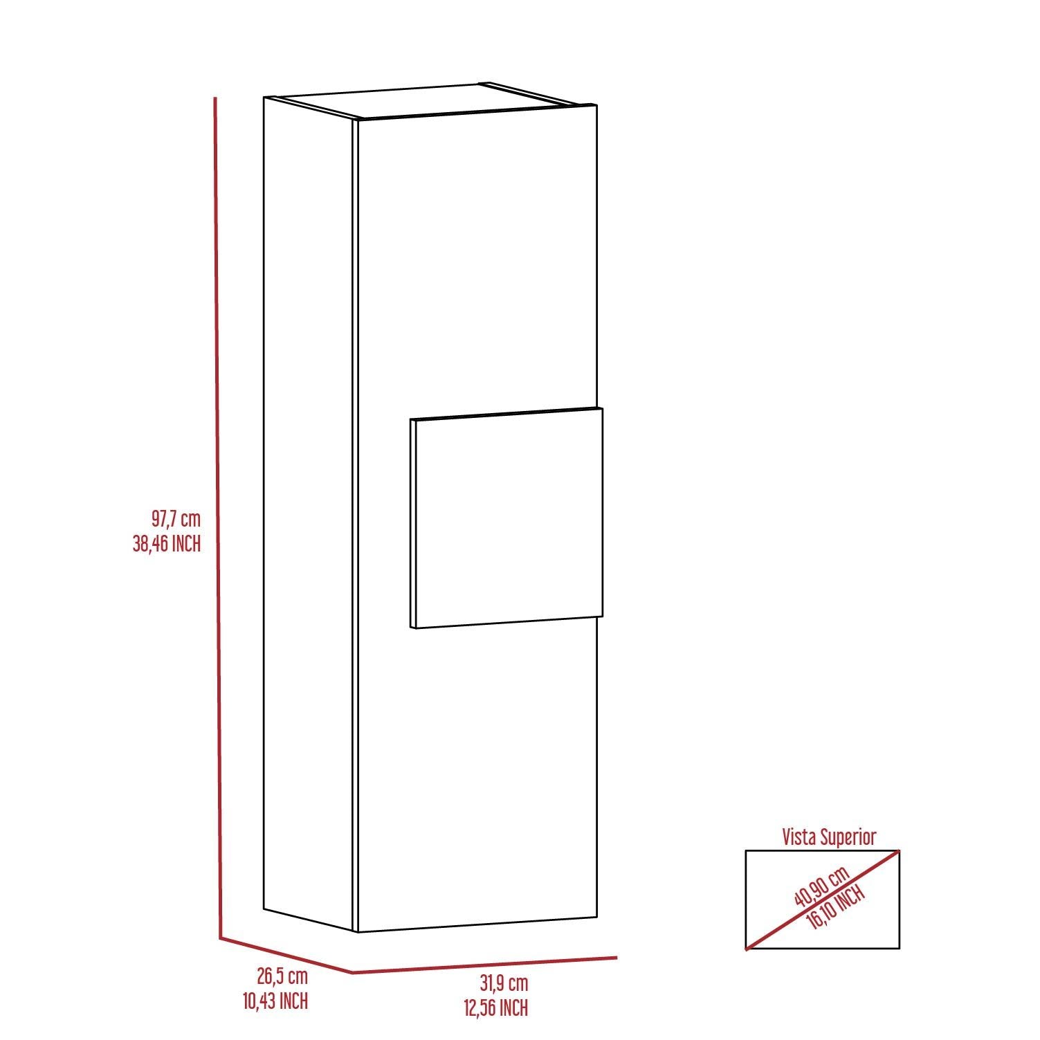 Medicine Single Door Cabinet, Three Shelves - Light Oak / White