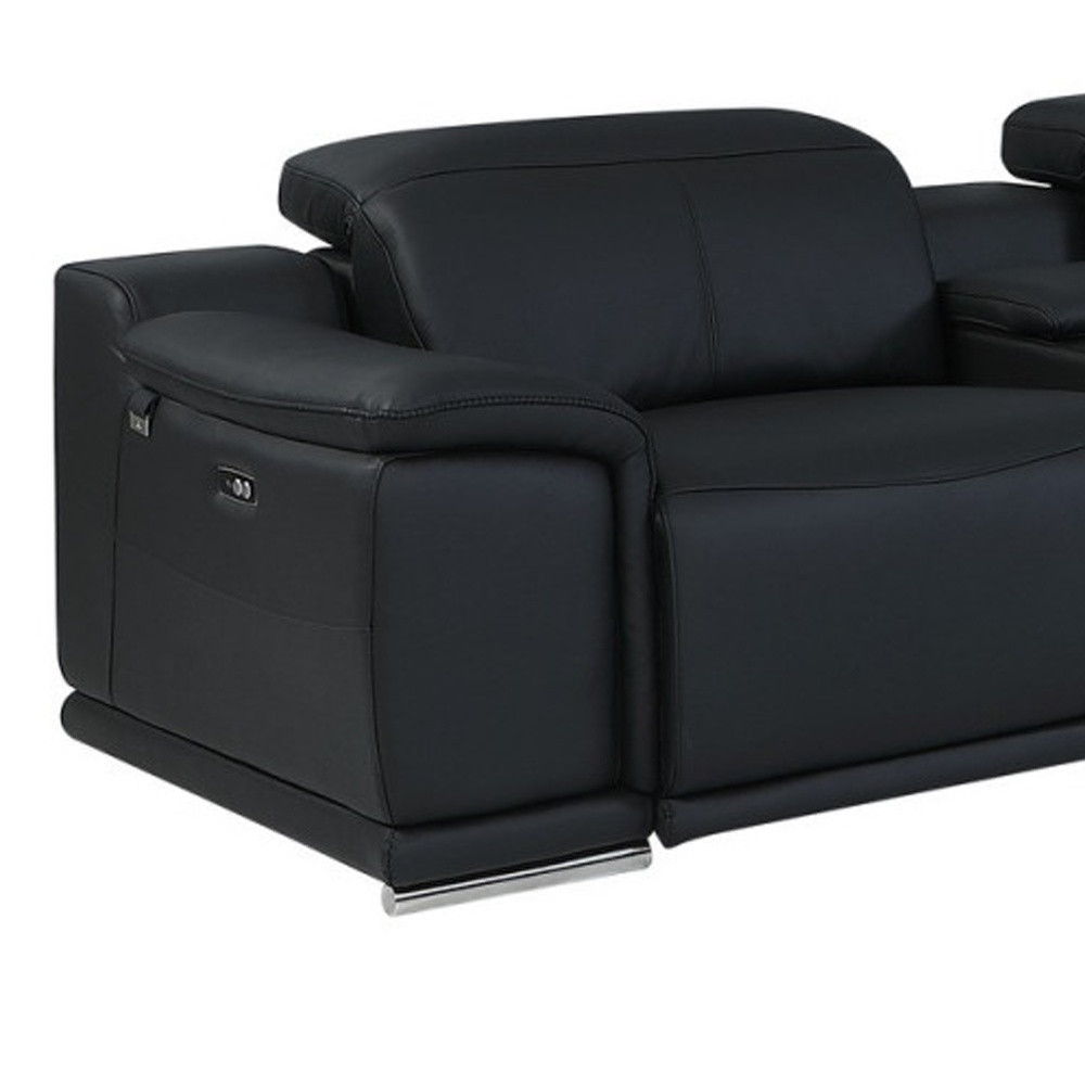 Italian Leather U Shaped Power Reclining Eight Piece Corner Sectional With Console - Black