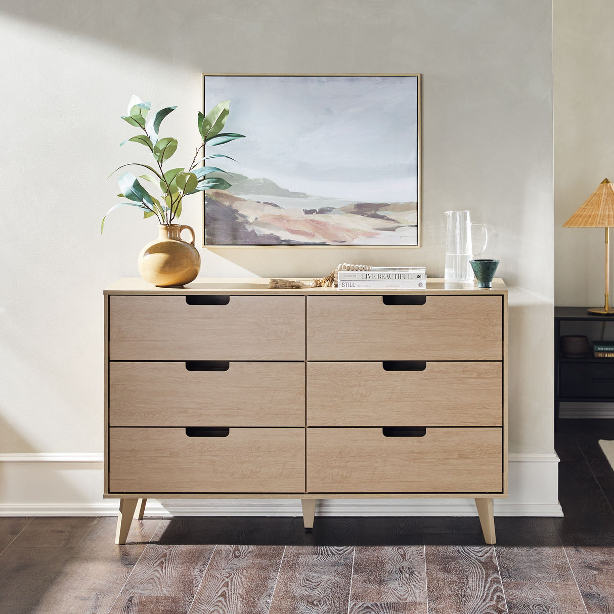 Mid-Century Hans 6 Drawer Dresser With Cut-Out Handles by Walker Edison | Bel Furniture