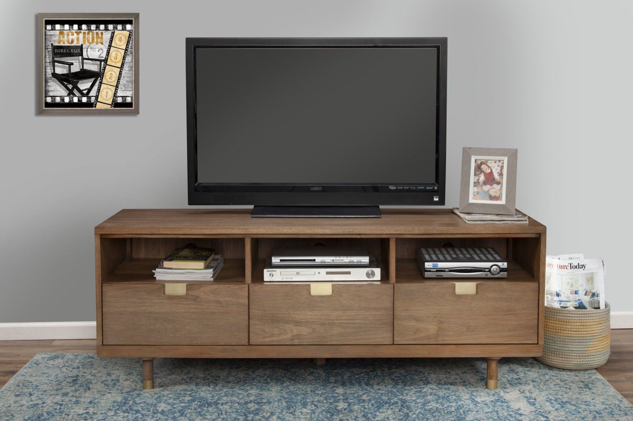 Solid Wood Open Shelving TV Stand - Sand