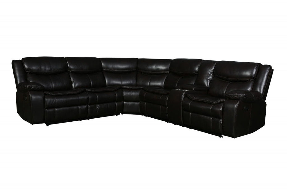 Polyester Blend Reclining U Shaped Three Piece Corner Sectional With Console - Brown