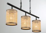 Elysian - 3 Lights Island With Natural Shade Farmhouse Chain Ceiling Lamp - Black / Rattan by Ashcroft Furniture | Bel Furniture