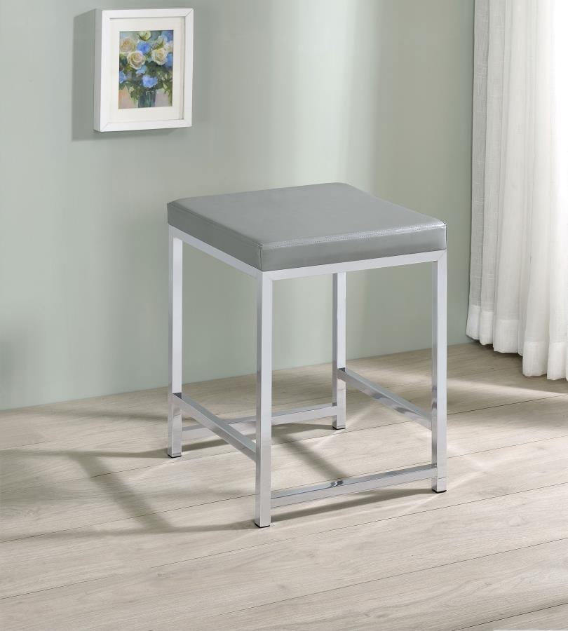 Umbridge - Upholstered Square Padded Cushion Vanity Stool - Light Gray by CoasterEssence | Bel Furniture