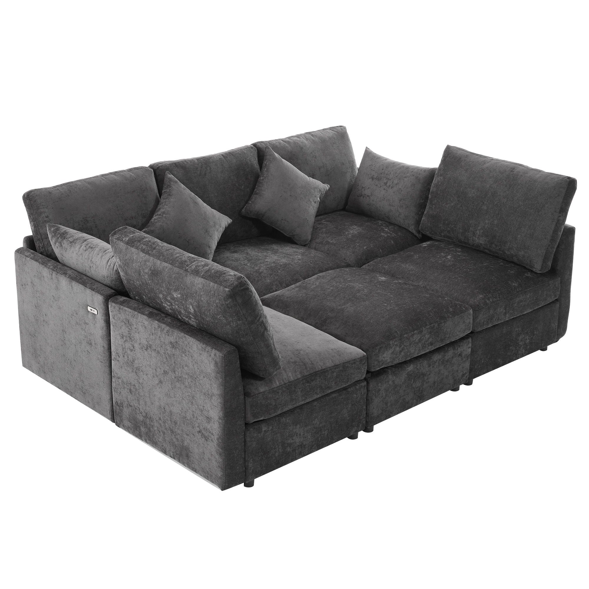 Sectional Sofa Modular Sofa U - Shaped Sofa Couch Sofa Bed L - Shaped Sofa With A Movable Ottoman And Two USB Ports For Living Room