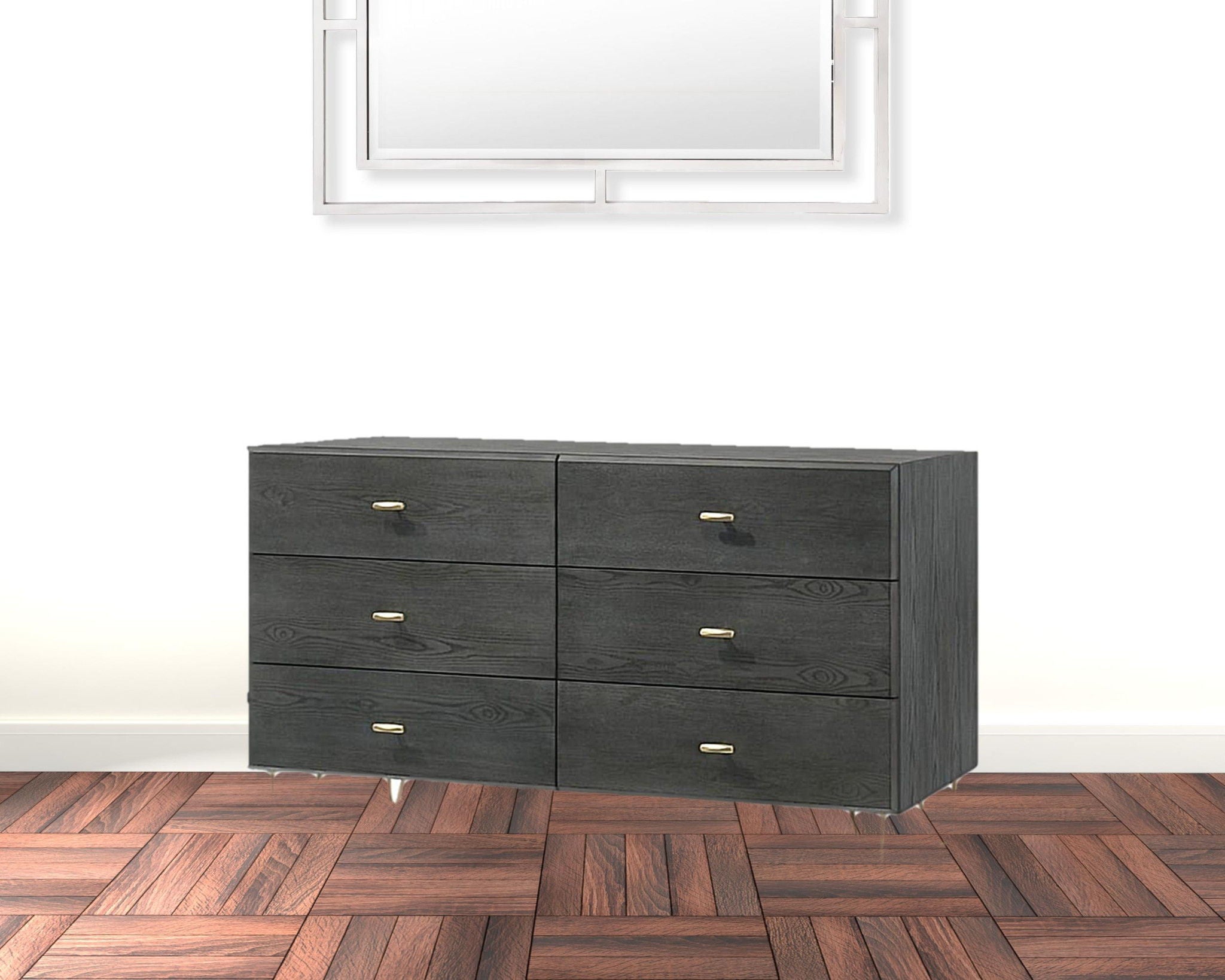 Six Drawer Double Dresser - Dark Gray