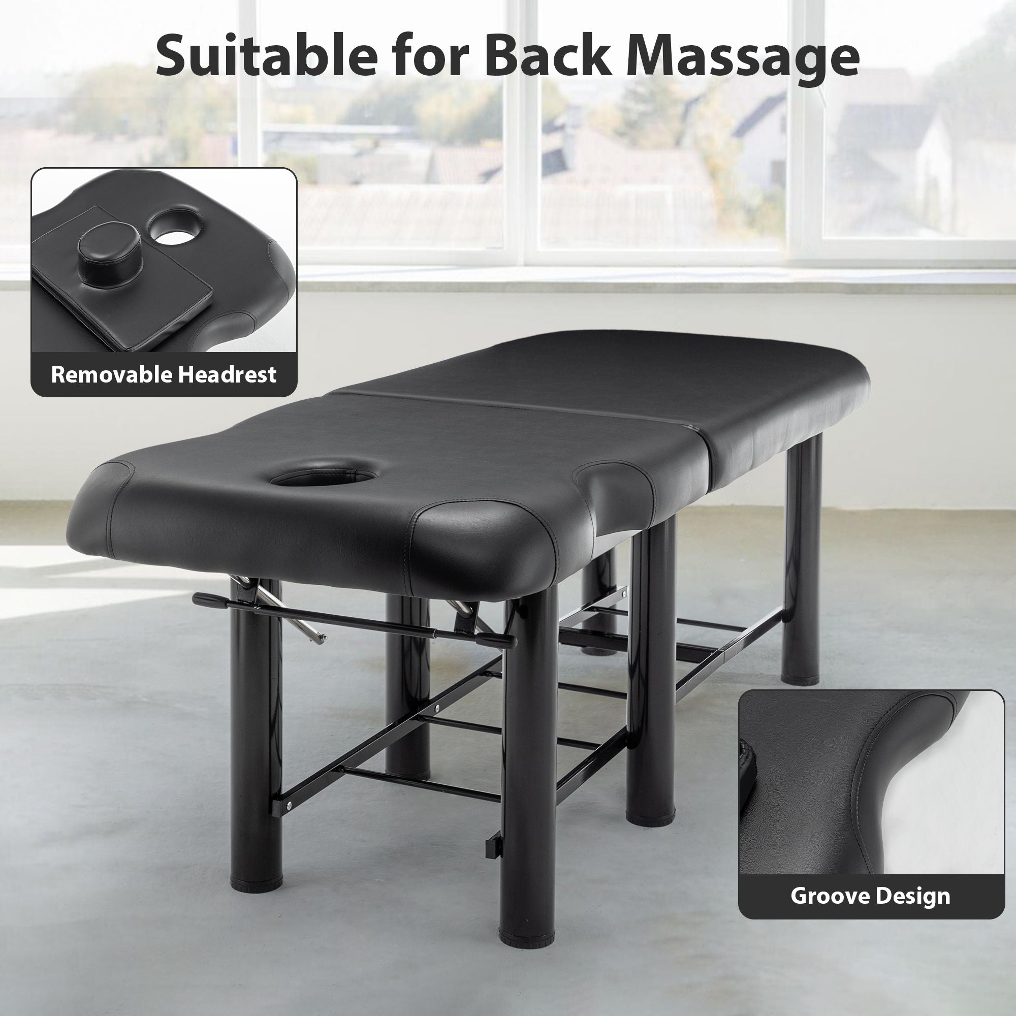 Professioanl Massage Table, Backrest Adjustable, Removable Headrest, Bottom Shelf Storage, Memory Foam Layer Salon Bed