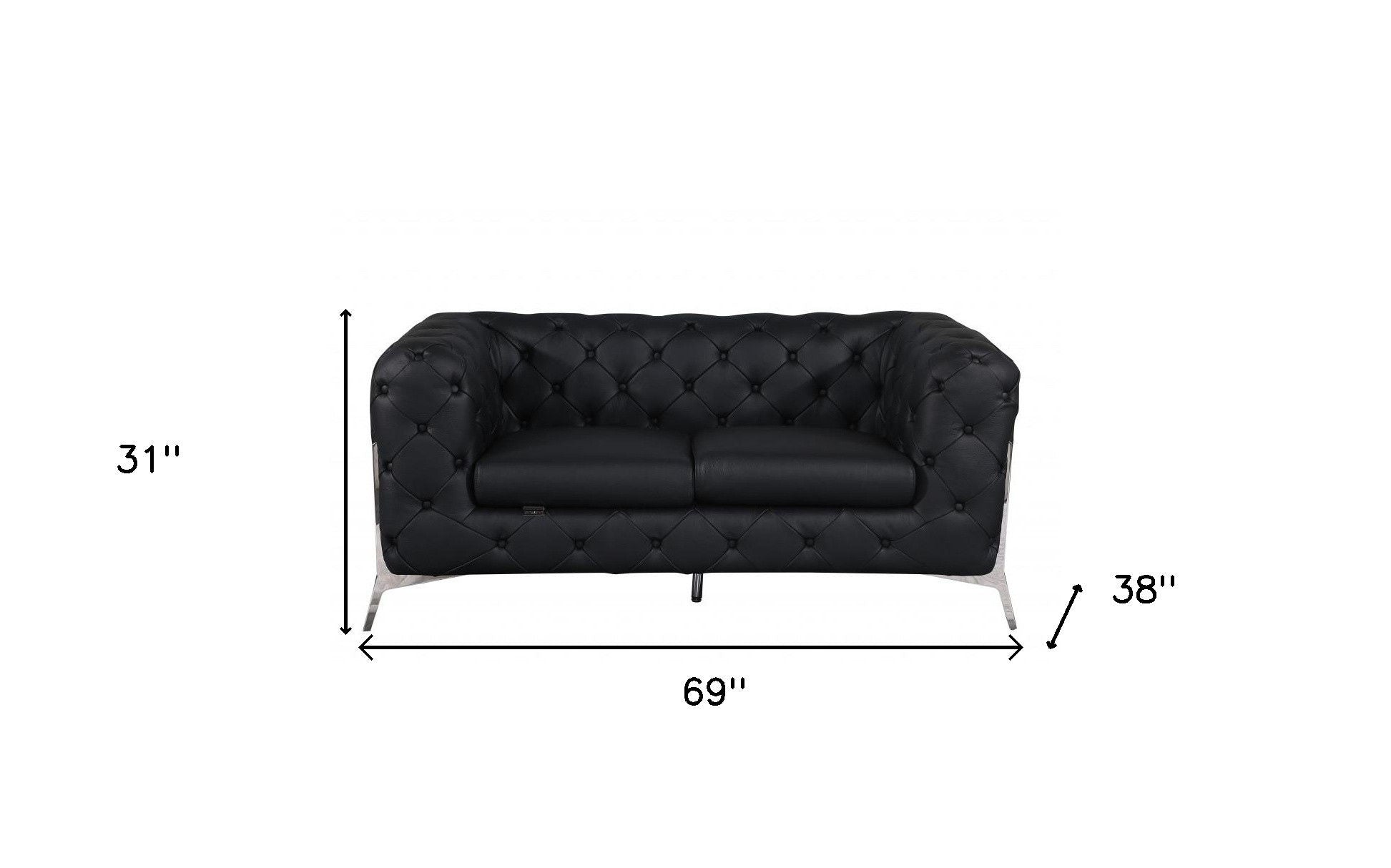 Italian Leather Loveseat - Black