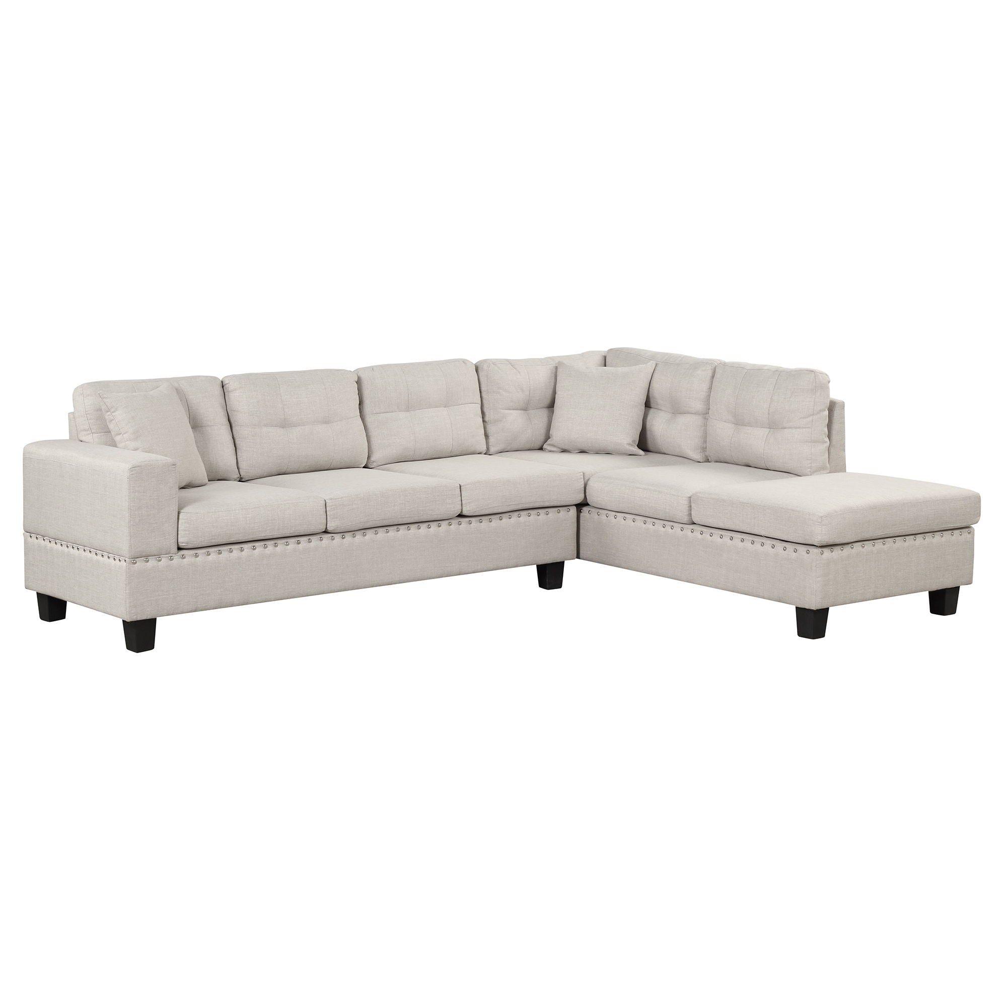 Modern Sectional Sofa With Storage Ottoman, L-Shape Couch With 2 Pillows And Cup Holder, Sectional Sofa With Reversible Chaise For Living Room