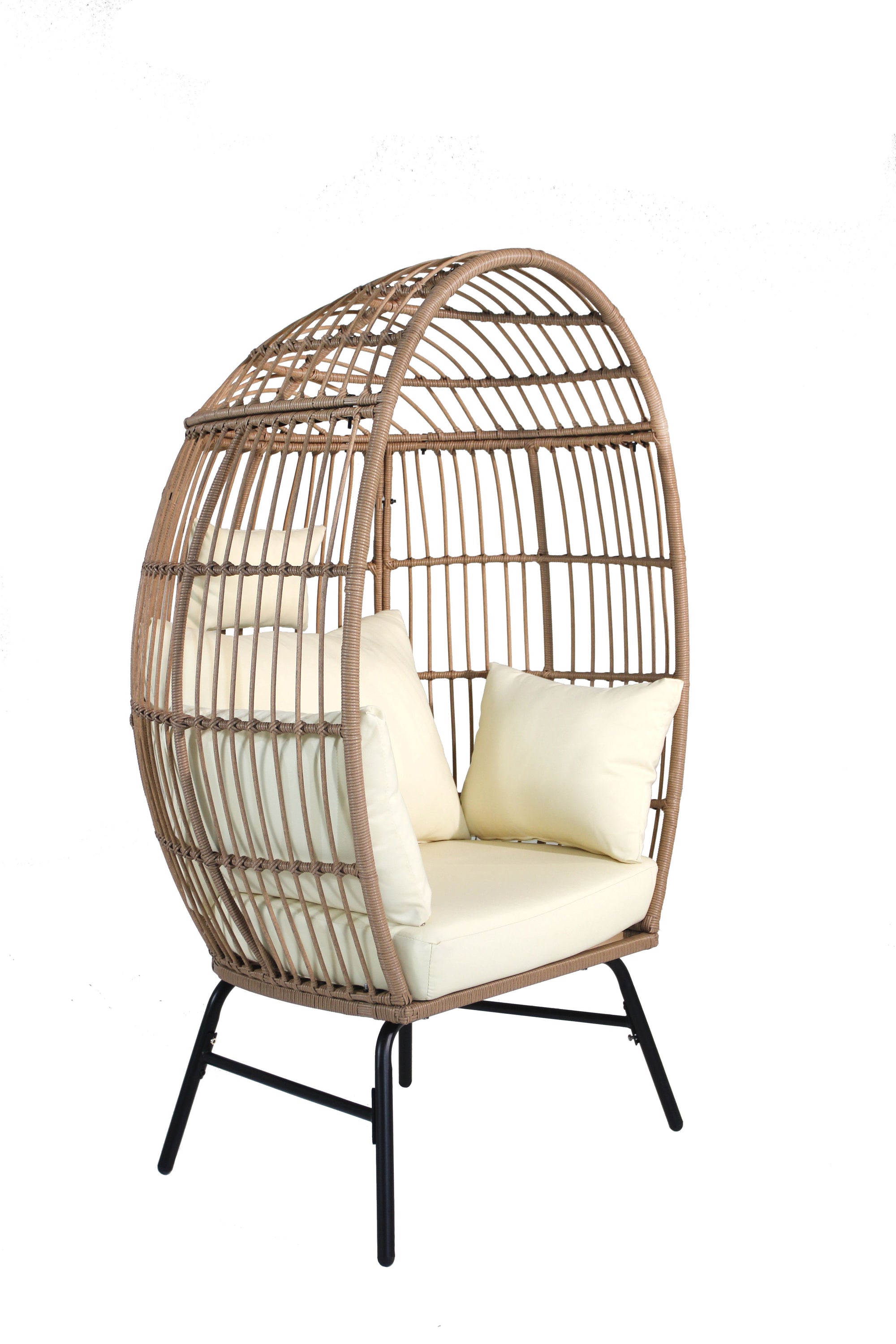 Outdoor Garden Wicker Egg Chair And Footstool Patio Chaise, With Cushions, Outdoor Indoor Basket Chair