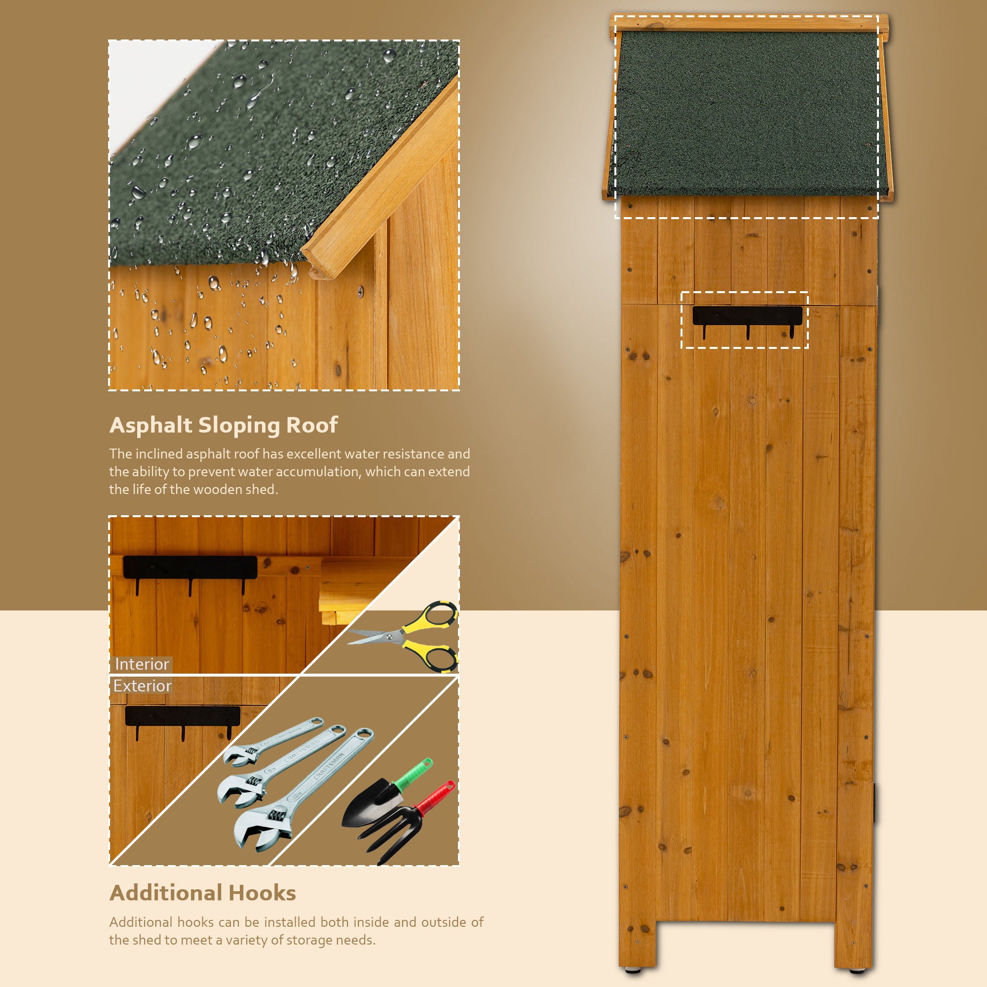 Outdoor Storage Cabinet Tool Shed Wooden Garden Shed - Natural