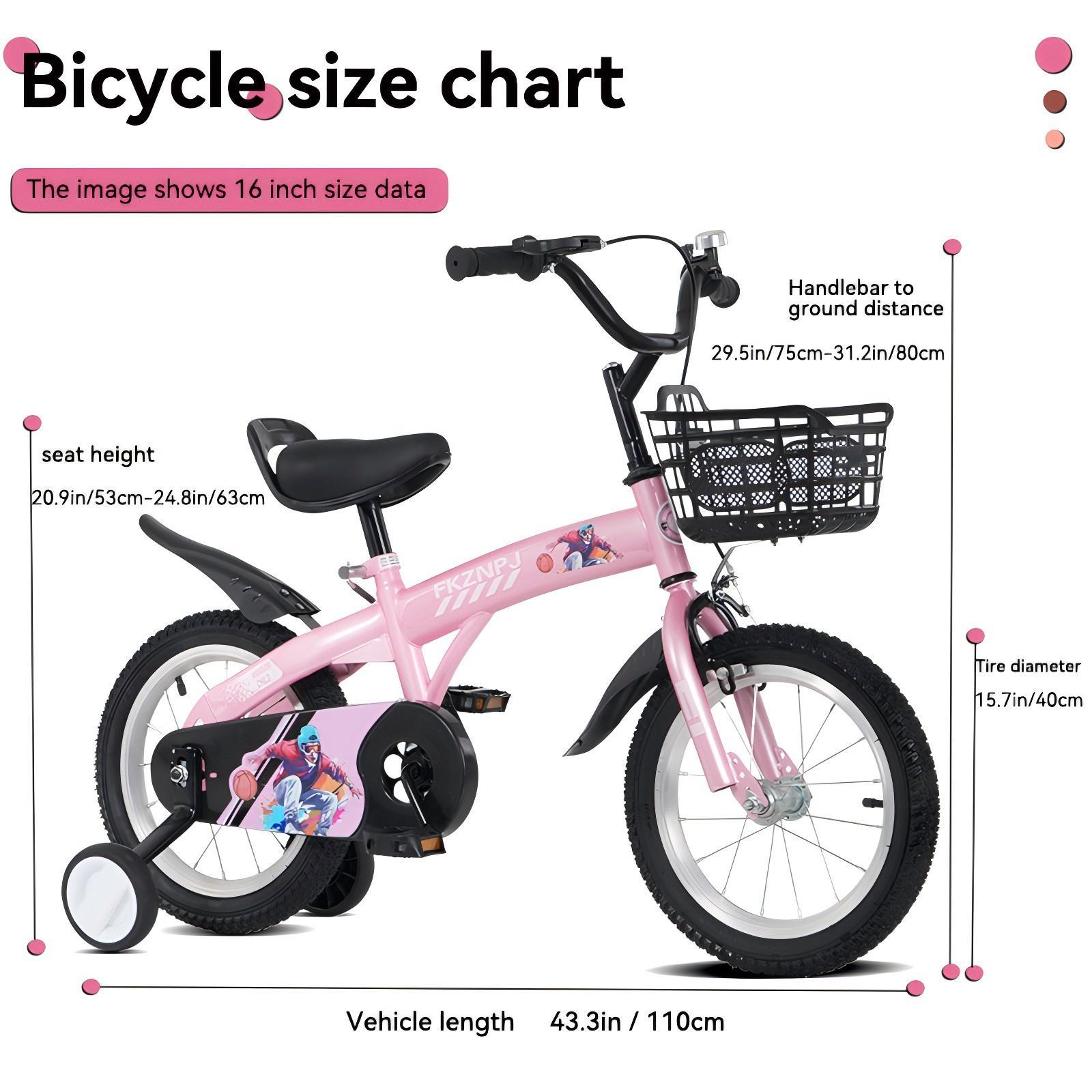 Fkznpj - 16" Sporty Kids Bike With Training Wheels And Stand Adjustable Saddle Suitable For Boys And Girls Aged 4 - 8 Years Tall Height 41 - 46" Available In A Variety Of Colors